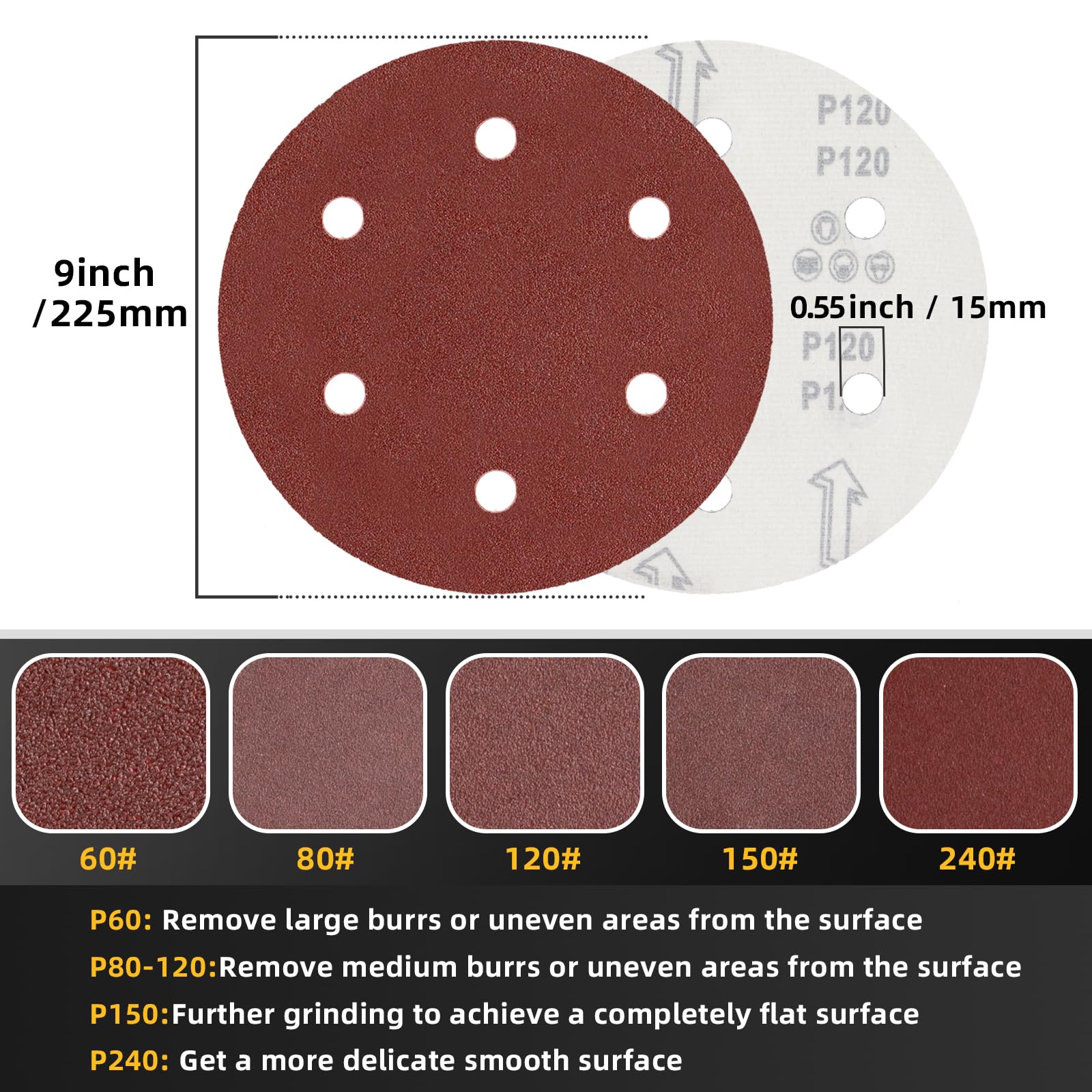 50 Sanding Discs - 9" Grit Set for Drywall Sander -2