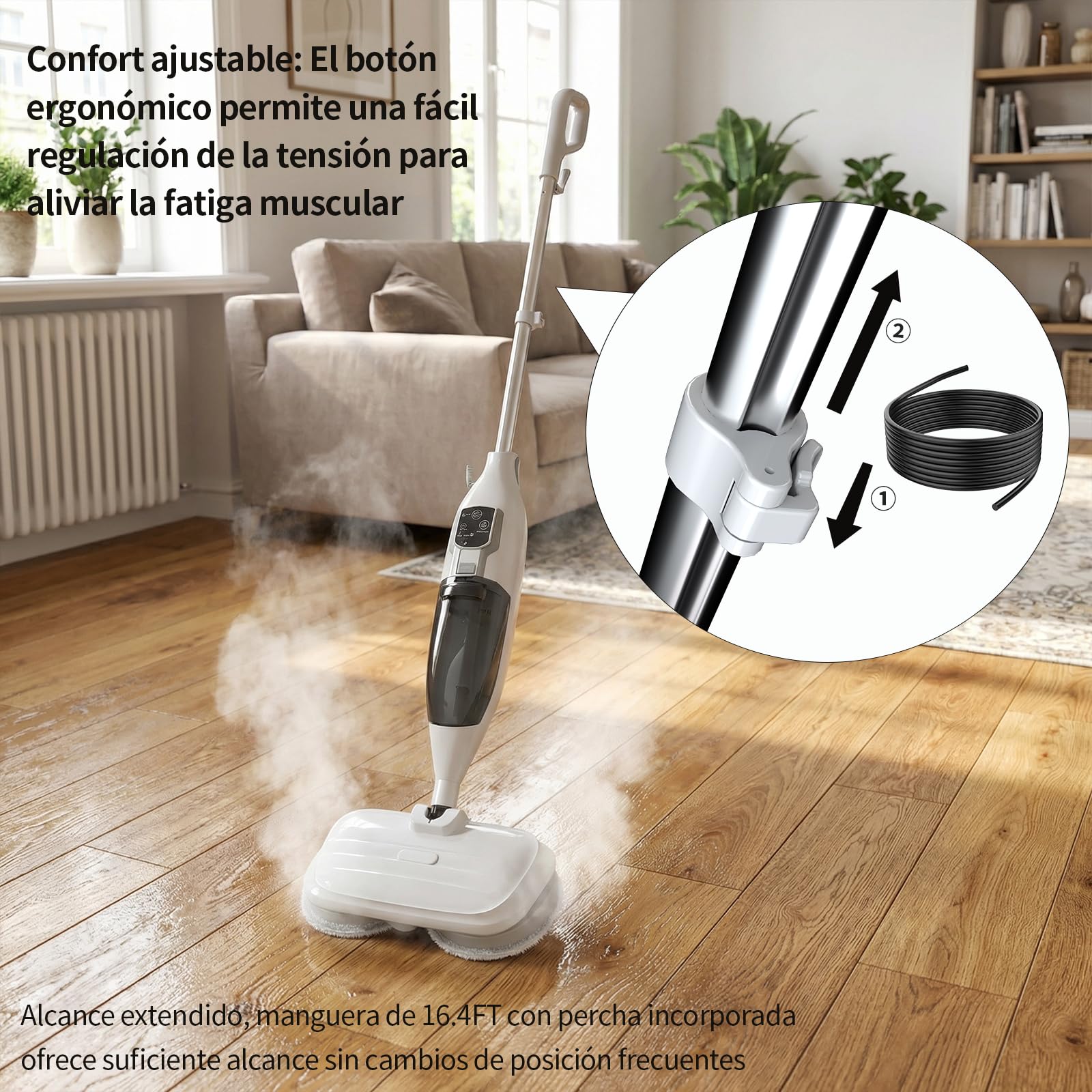 PUREBEAR Fregona a Vapor 2 en 1, Limpiador de Vapor con Limpiador Portátil, 3 Niveles de Vapor, 4 Paños de Repuesto, Multiusos para Suelos Duros, Baldosas, Ventanas y Ropa