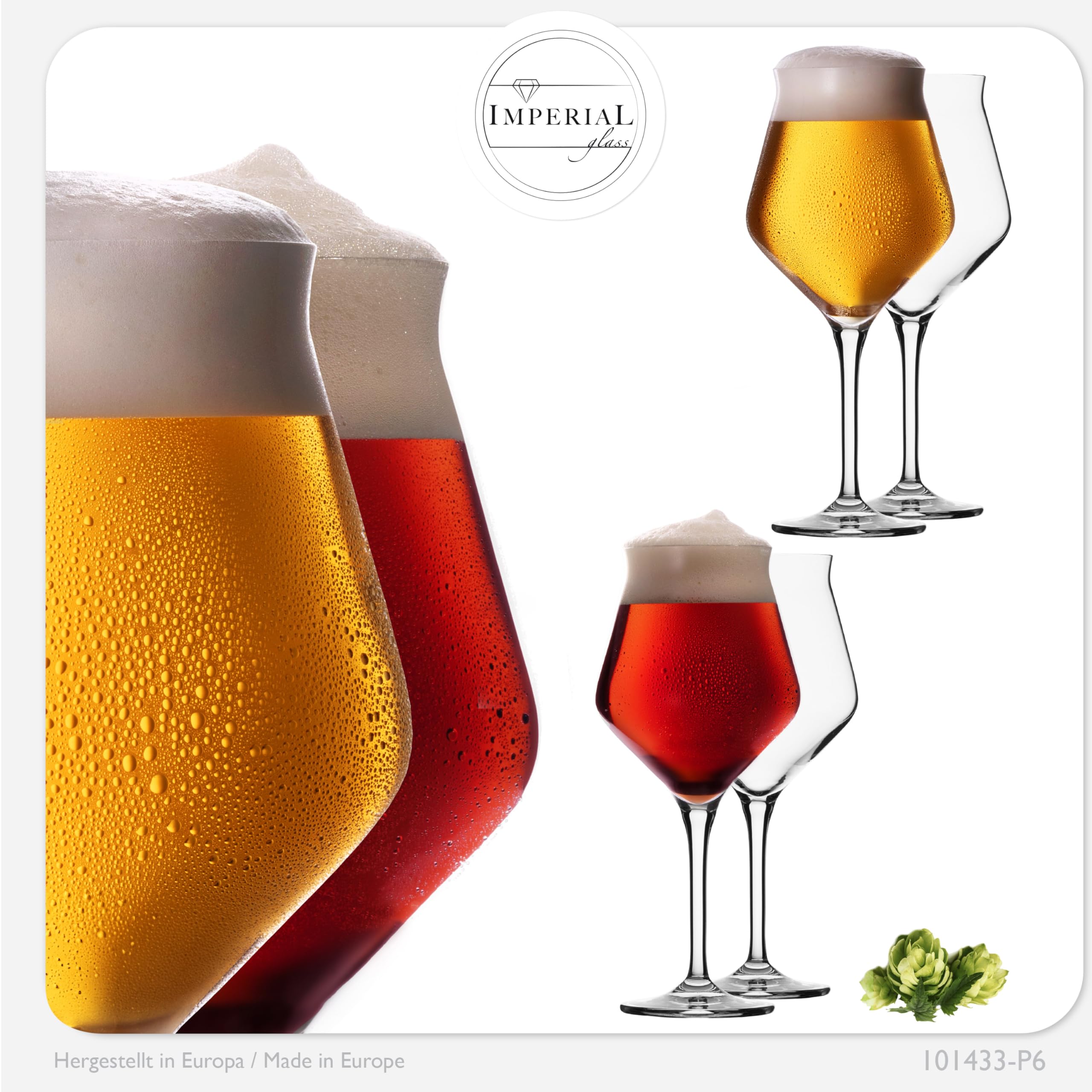 Lot de 6 verres à bière 400 ml (max. 460 ml) - En verre cristal - Passe au lave-vaisselle - Verres à bière artisanaux