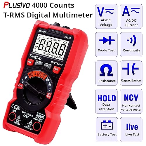 Miniatura 3 de Multímetro digital de 4000 recuentos Multímetro TRMS de rango automático AC DC Voltímetro Ohm Volt Amp Tester NCV Live Test mide voltaje, corriente,