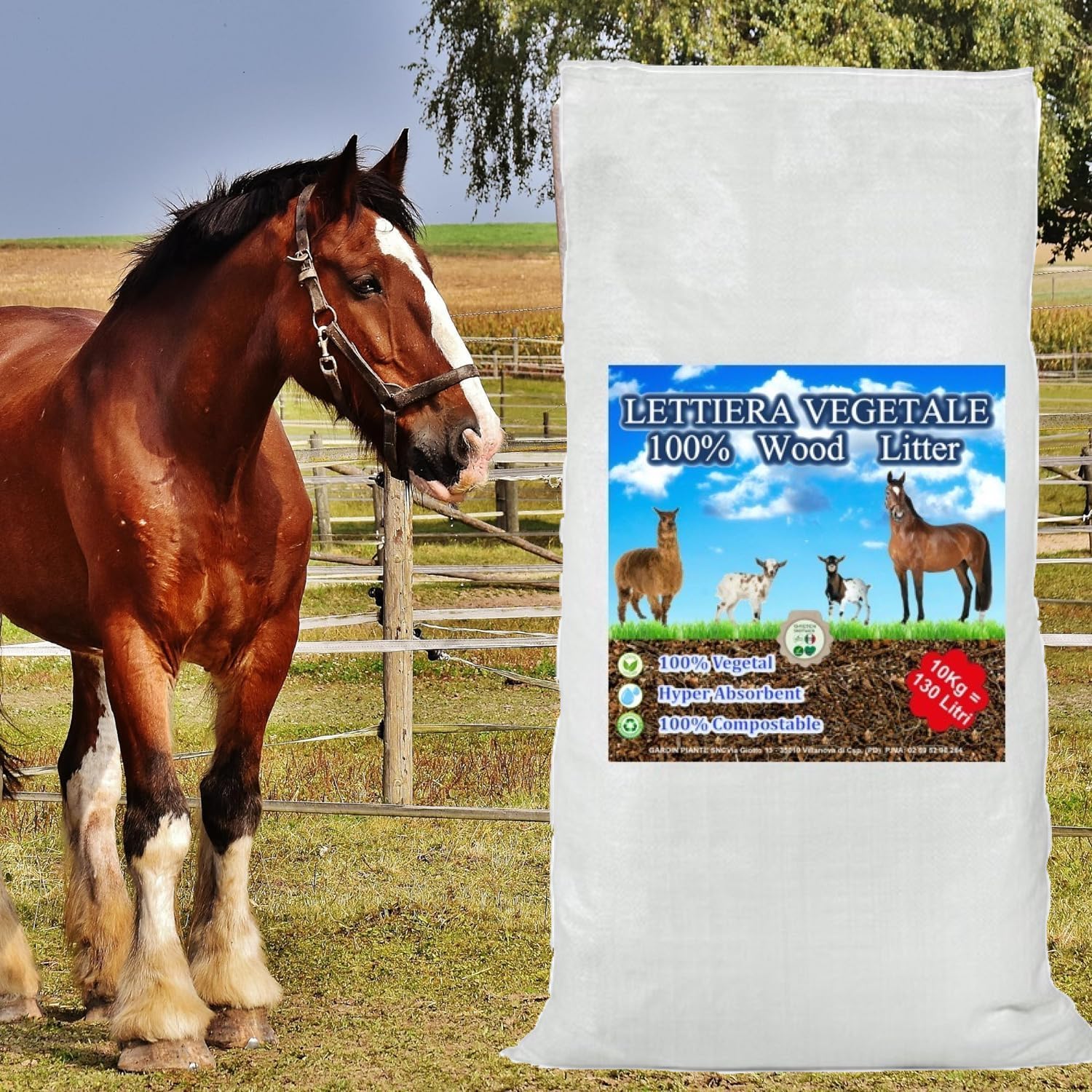 Lettiera Vegetale 130 Litri Per Animali - Trucioli E Fibra Di Cocco, Compostabile E Anti-odore