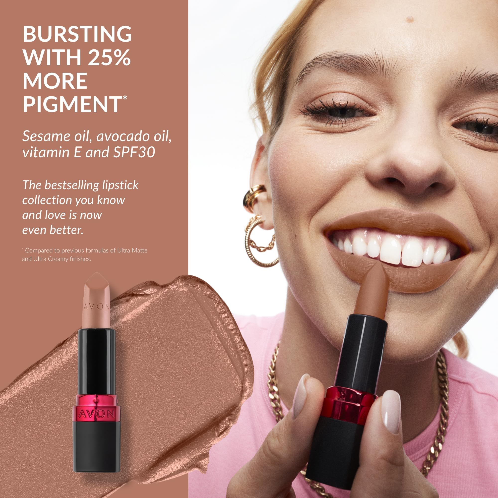 Avon Ultra Matte Lipstick Peach Macaron with Vitamin E, Avocado Oil and Sesame Oil for Comfortable Coverage that Won't Cake - Image 4