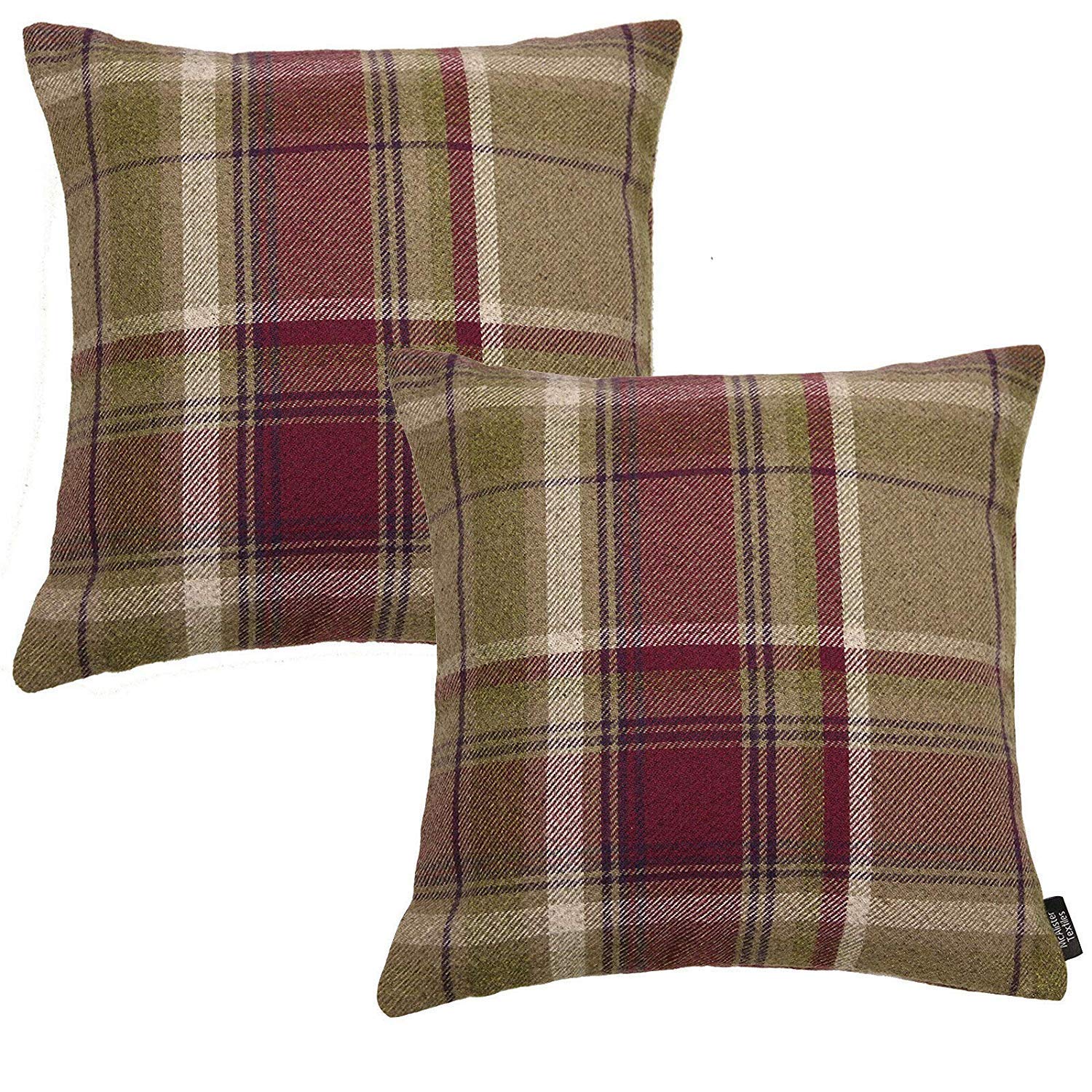 McAlister Textiles Set of 2 Heritage Mulberry Purple Tartan Check Cushion Covers Square Throw Pillows for Bed or Sofa 43x43 Cm - 17x17 Inches