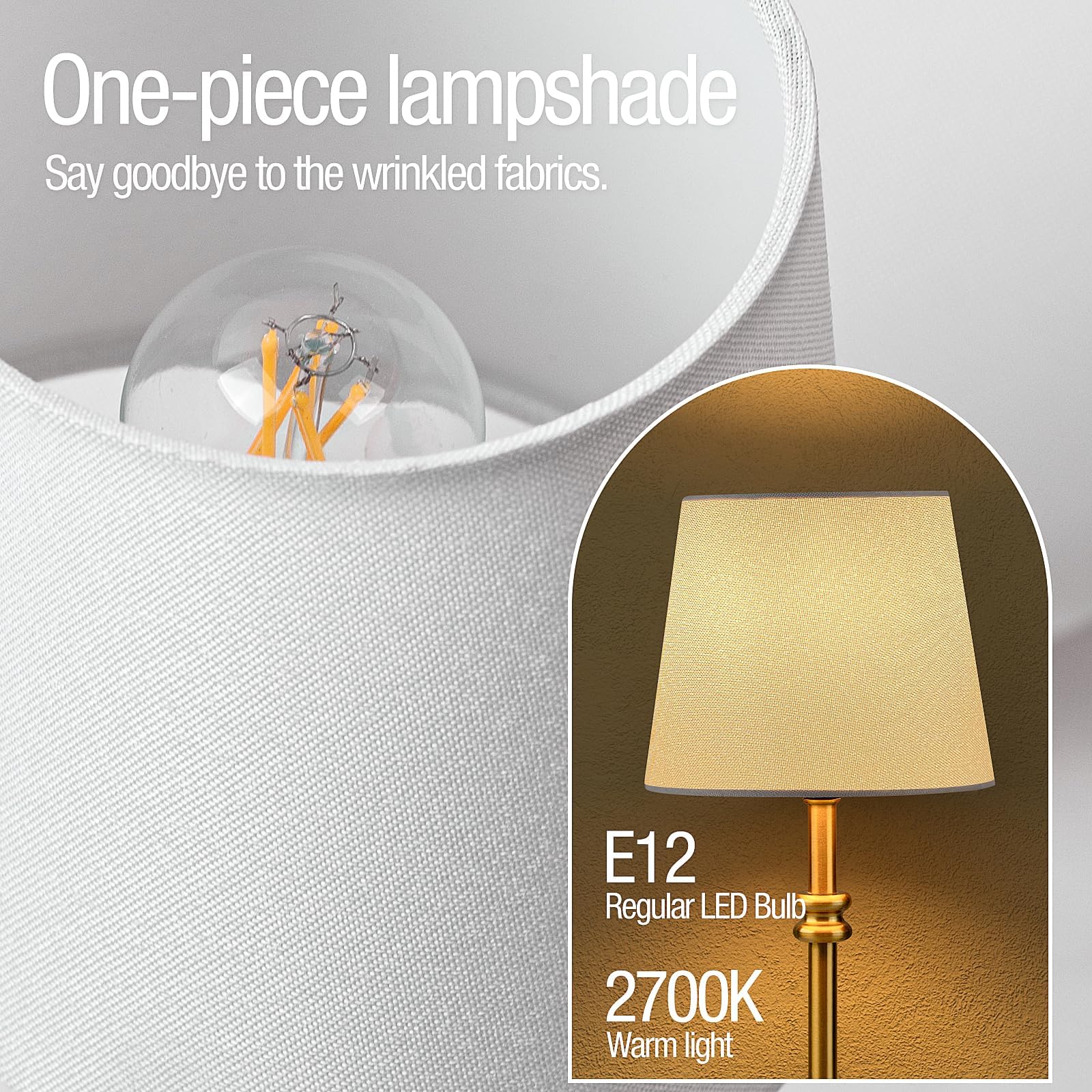 ONEWISH Lampe de table sans fil à piles, 4000 mAh rechargeable, intensité variable en continu, petite lampe de chevet tactile avec abat-jour en tissu, lumière d'ambiance chaude 2700 K pour salle à