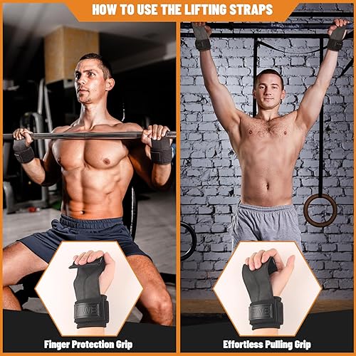 Miniatura 5 de Correas de muñeca para levantamiento de pesas, correas de elevación de cuero de doble capa para peso muerto y levantamiento de pesas con soporte de