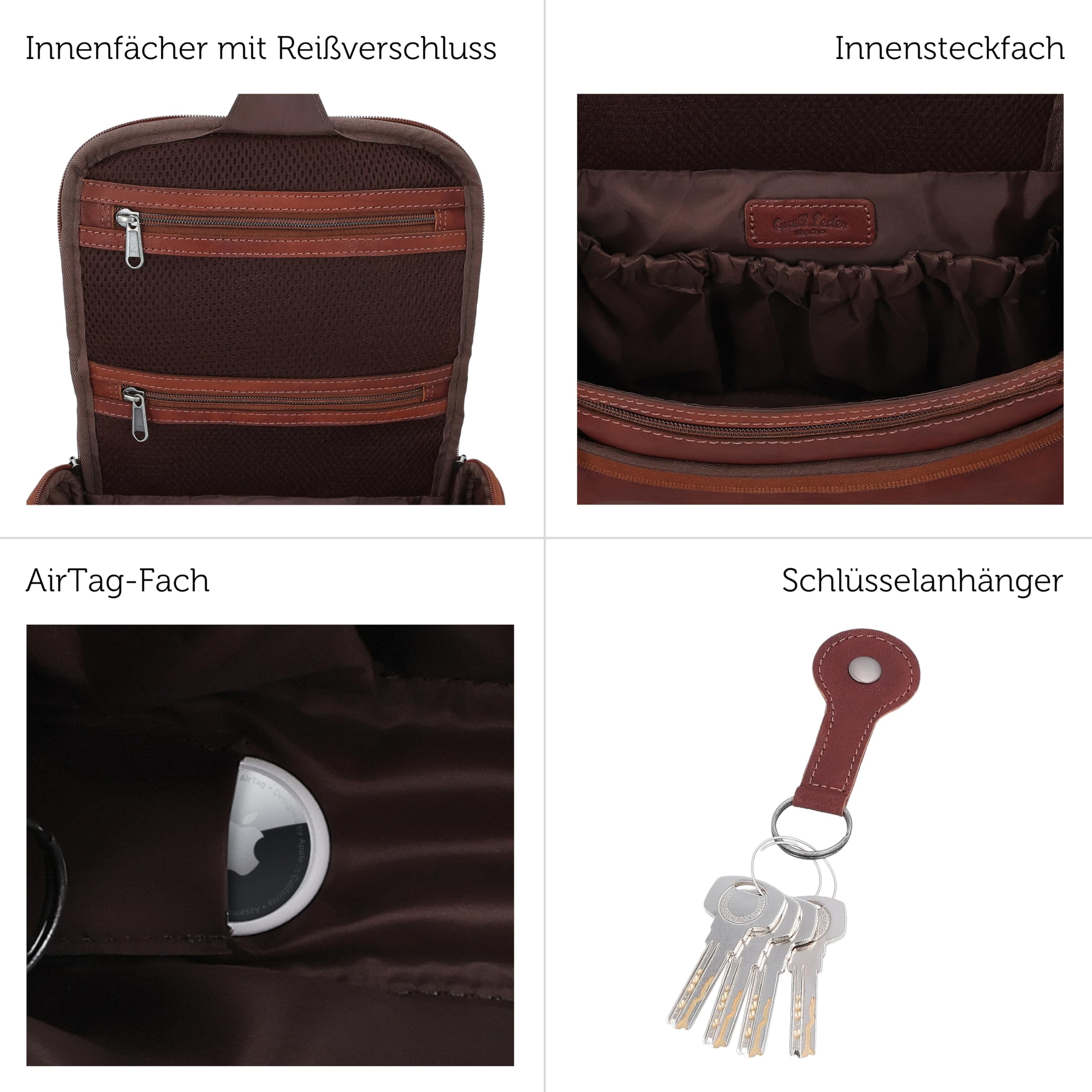 Gusti Leder Kulturbeutel Aidan - Waschtasche aus Echtleder für Damen und Herren - Kulturtasche Reise mit Aufhängehaken und Organizer-Fächern