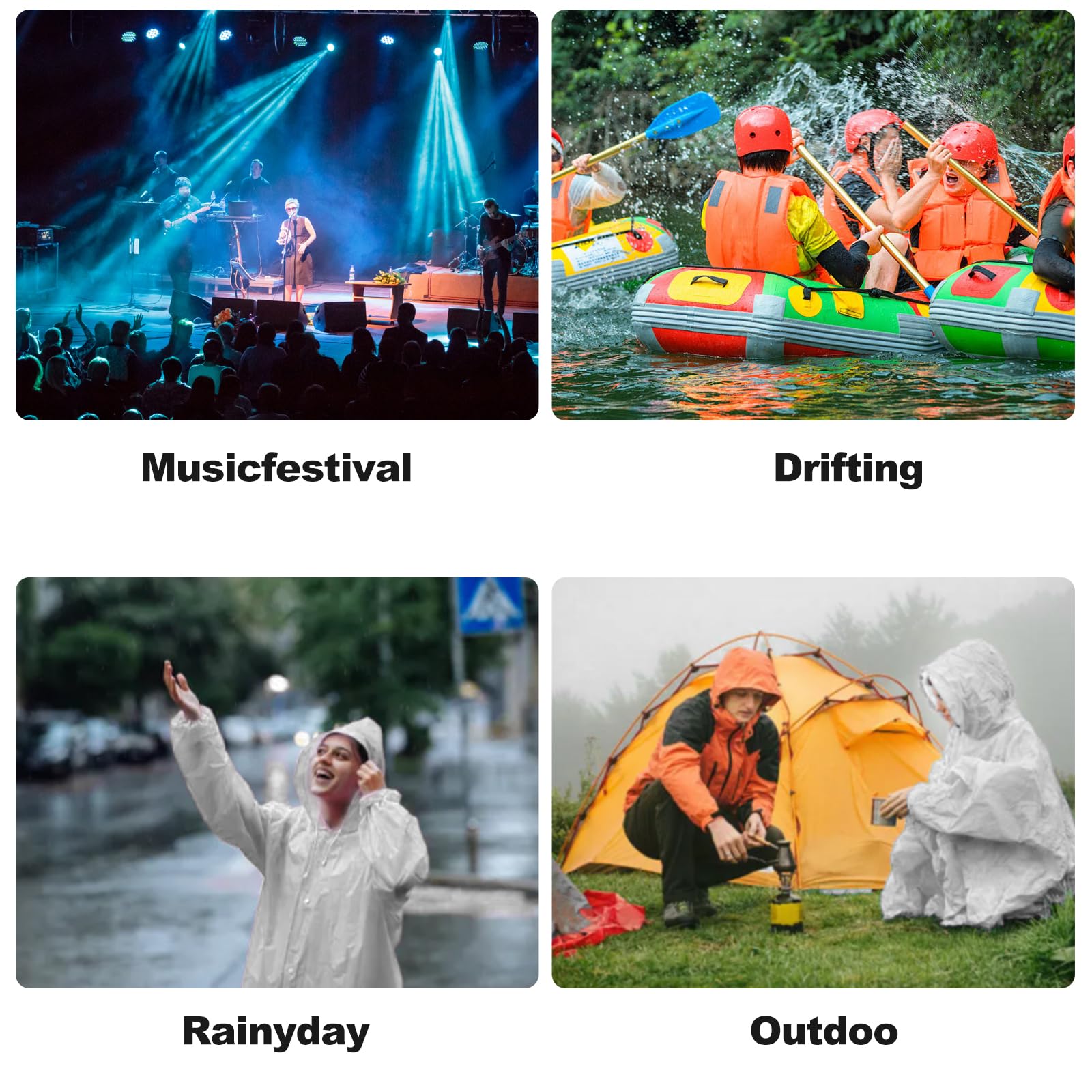 Lot de 2 Poncho Pluie Imperméable, Réutilisable Cape de Pluie, avec Chapeau, EVA Poncho Pluie, pour Homme et Femme, pour Randonnée, Camping, Festival, Vélo et Voyage