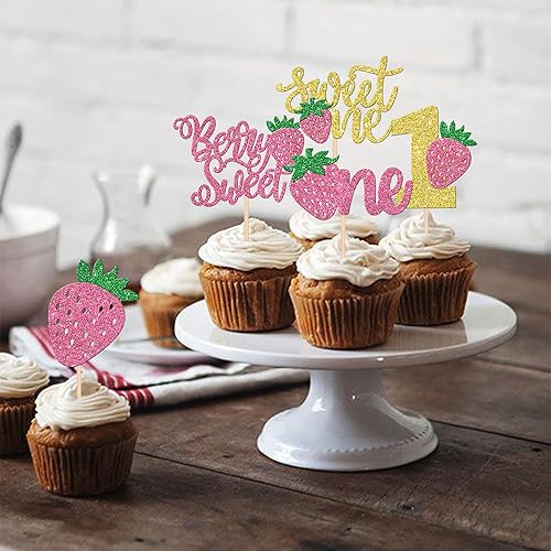 Miniatura 4 de 30 piezas de decoración para cupcakes con purpurina y bayas dulces para primer cumpleaños, para temática de frutas, baby shower, niños y niñas,