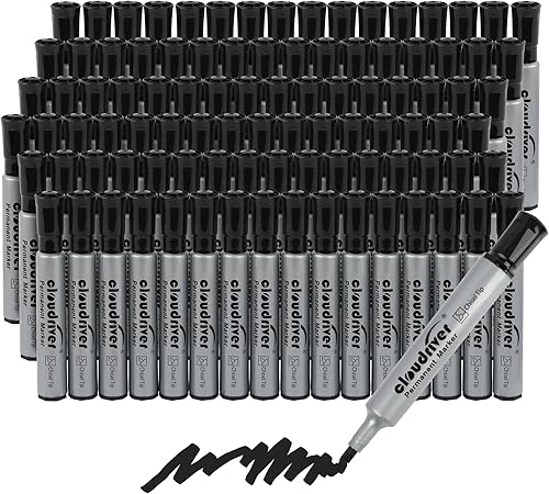 cloudriver Marcadores permanentes de 96 unidades, juego de marcadores permanentes negros a granel, punta de cincel, marcadores a prueba de manchas