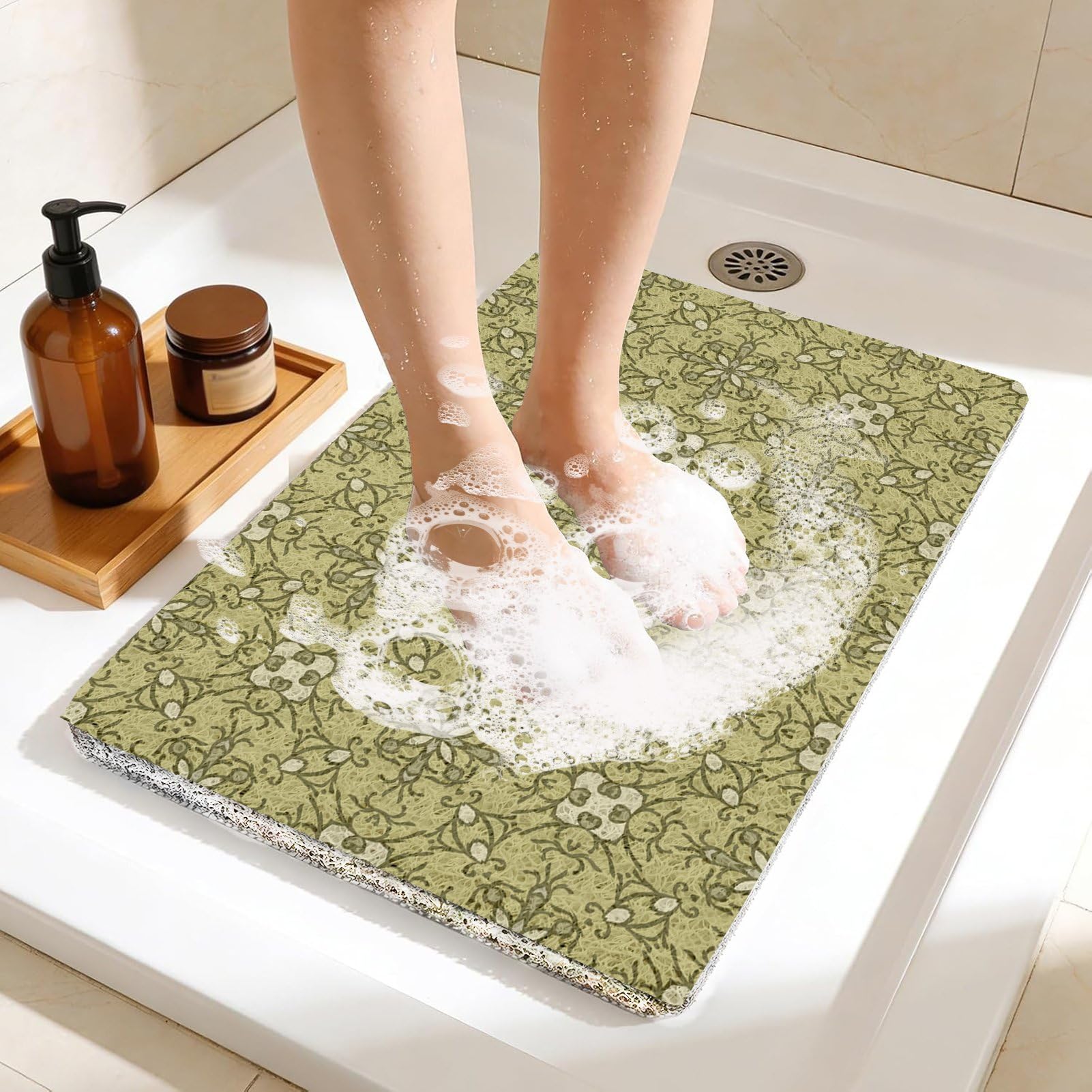 Tappetino da doccia antiscivolo, 120 x 160 cm, morbido, comodo, sicuro, antiscivolo, per vasca da bagno e zone umide, solo per cabine doccia sopra la salvia