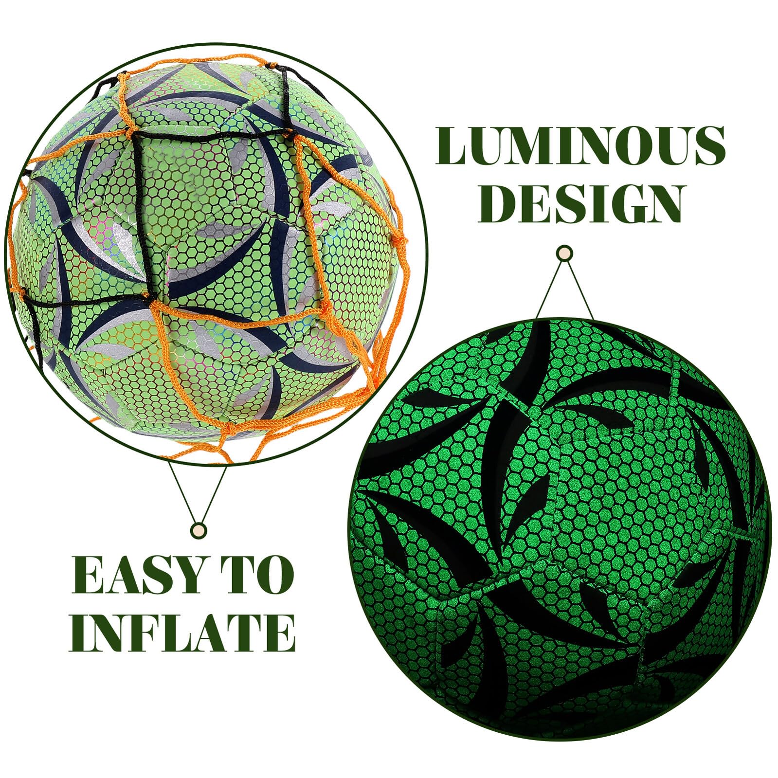ifundom Balón de Fútbol Fluorescente Verde de PU Resistente al Desgaste para Entrenamiento Nocturno, Pelota Deportiva Luminosa Absorción de Luz, Adecuado para Fútbol al Aire Libre