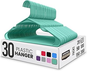 Utopia Home Plastic Hangers 30 Pack - Perfect Space Saving Clothes Hanger - Durable and Strong - Perfect Closet Organizers with Shoulder Grooves (Aqua)