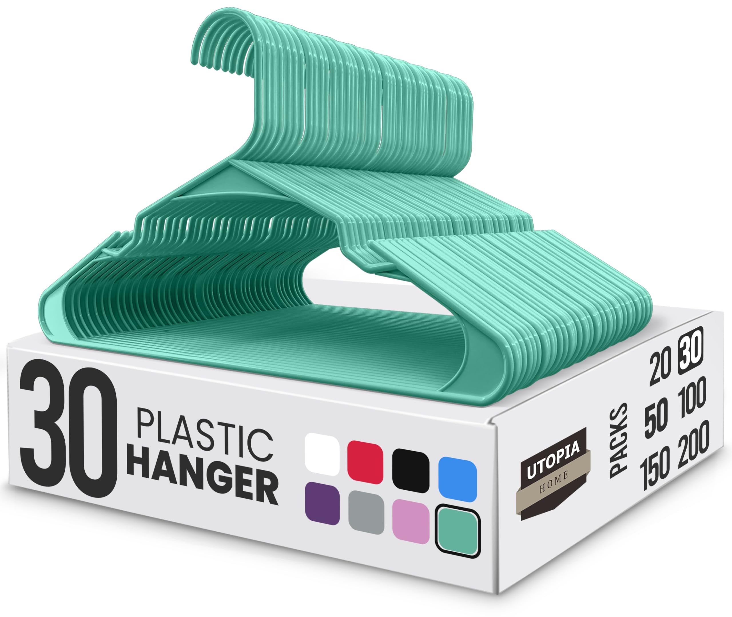 Utopia Home Plastic Hangers 30 Pack - Perfect Space Saving Clothes Hanger - Durable and Strong - Perfect Closet Organizers with Shoulder Grooves (Aqua)