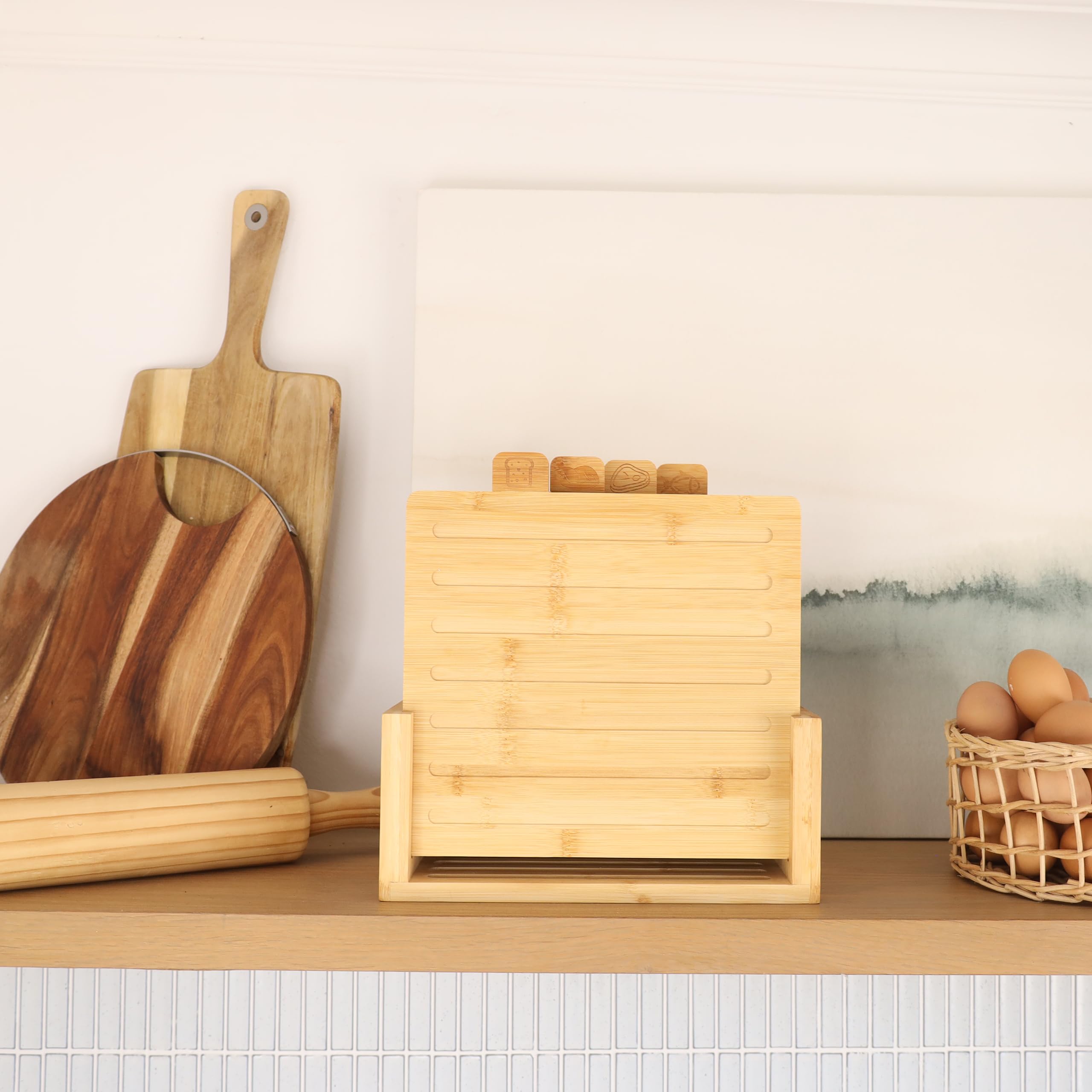 Juego de tablas de cortar de bambú de 4 piezas y tijeras de primera calidad, charcutería y tablas de cortar de madera perfectas, ranura ideal para jugos, sin BPA, artículos de cocina y