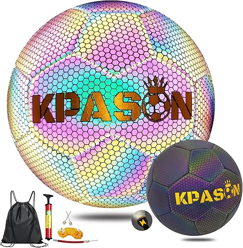 KPASON Balón de fútbol, balón de fútbol holográfico reflectante brillante, regalo para niños, niñas, jóvenes, hombres, entrenamiento de fútbol en