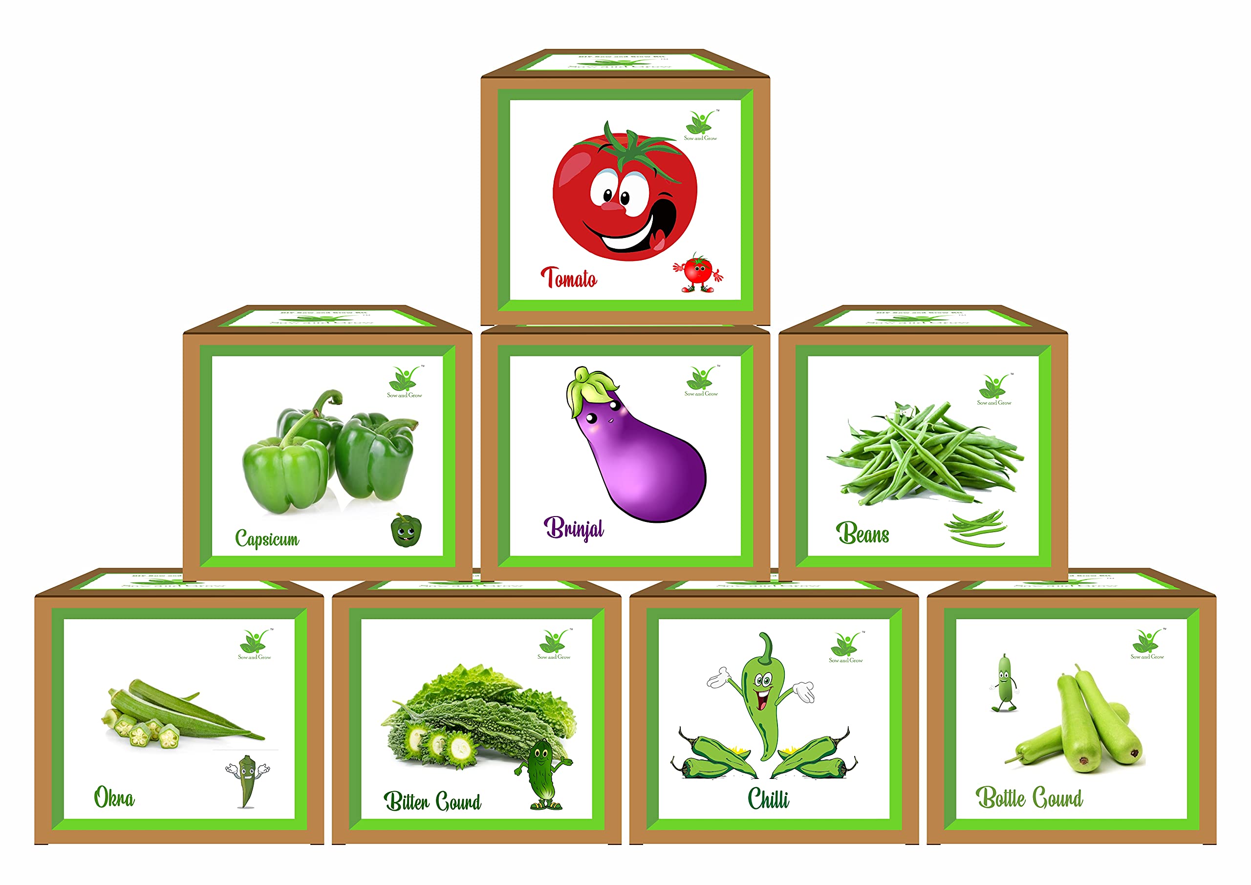 Sow and Grow 8 Vegetable Grow Kits : Capsicum+Brinjal+Okra+Chilli+Tomato+Karela+Gheeya+Beans || DIY Easy Grow it Yourself Gardening Kit for Home and Garden || Beginner Gardeners Gardening Set