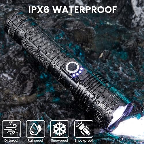 Miniatura 7 de Linternas recargables de alto lúmenes, paquete de 4 linternas LED de 99,000 lúmenes con 5000 & # x000 Ah & # x02013 & # x0201D & # x27