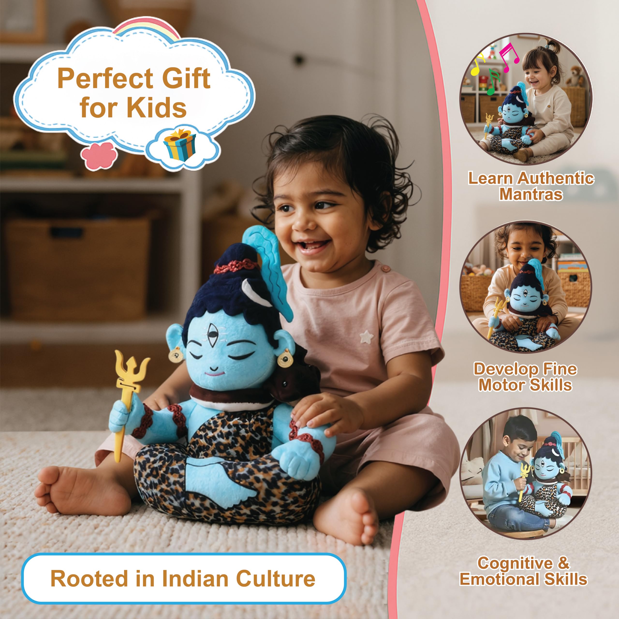 aurbo Mantra Chanting Soft Toy (35 Cm) Lord Shiva Musical Soft Toys | Medium Size Soft Plush Toy | Lord Shiva Toy with Info. Booklet & Instruction | Best Gift for Infants, Kids, Babies 4