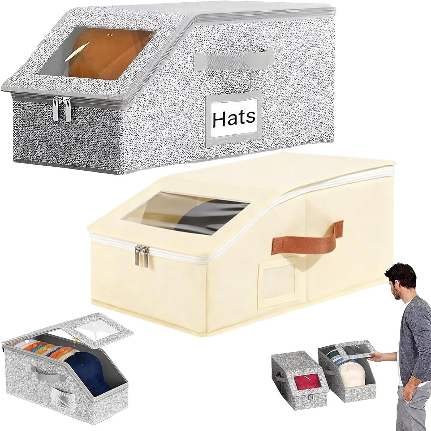 Stackable Hat Storage Boxes for Baseball Caps,Hat Organizer for Closet, Stackable Hats Organizer for Baseball Caps, with Clear Window Lid, Space-Saving, Flip-Top Access (Mix)
