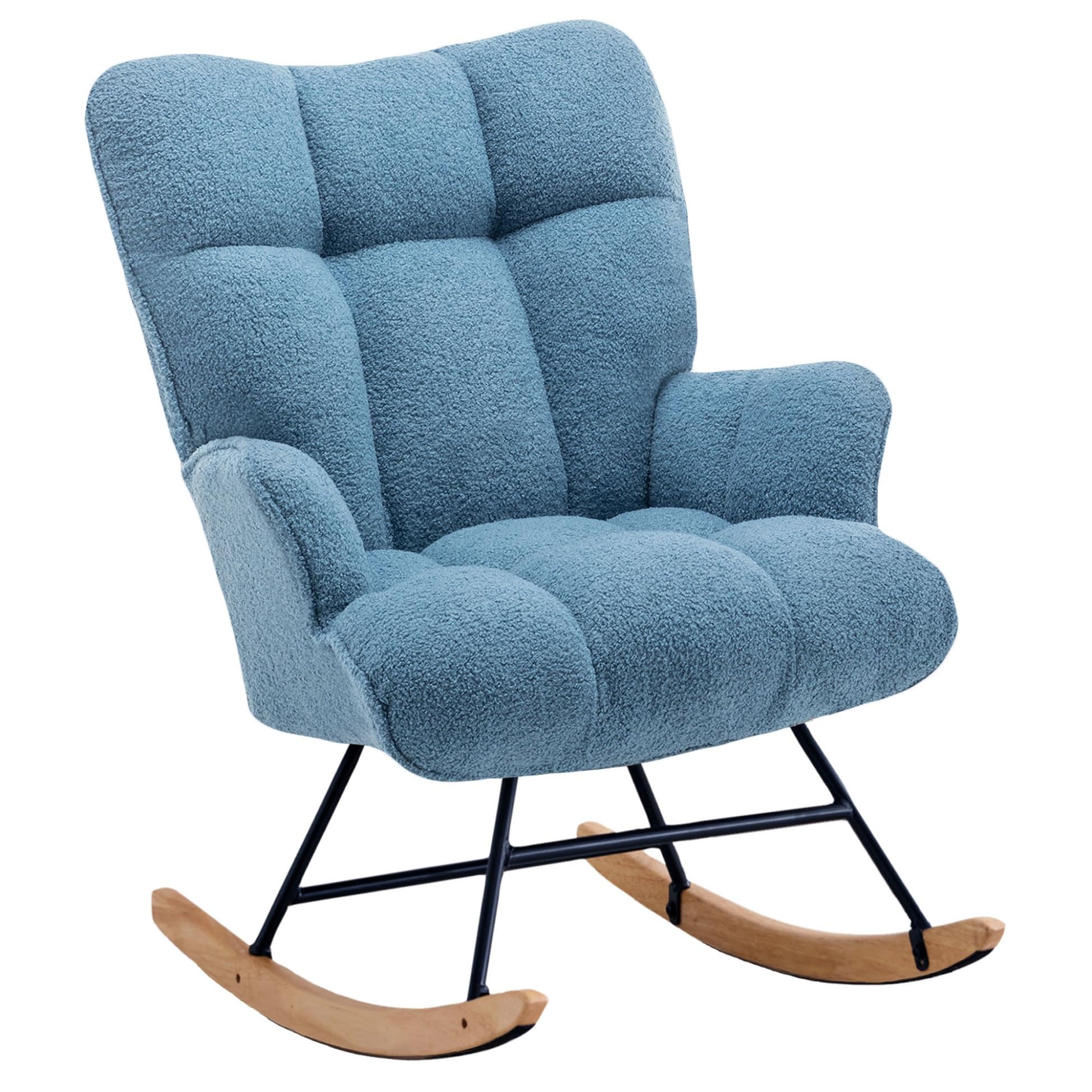 Zedachica Rocking Chair Nursery Glider Rocking Chais Teddy Rocking Accent Chair Nursery Rocker Nursing Rocking Chairs for Living Room Bedroom (Blue Teddy)