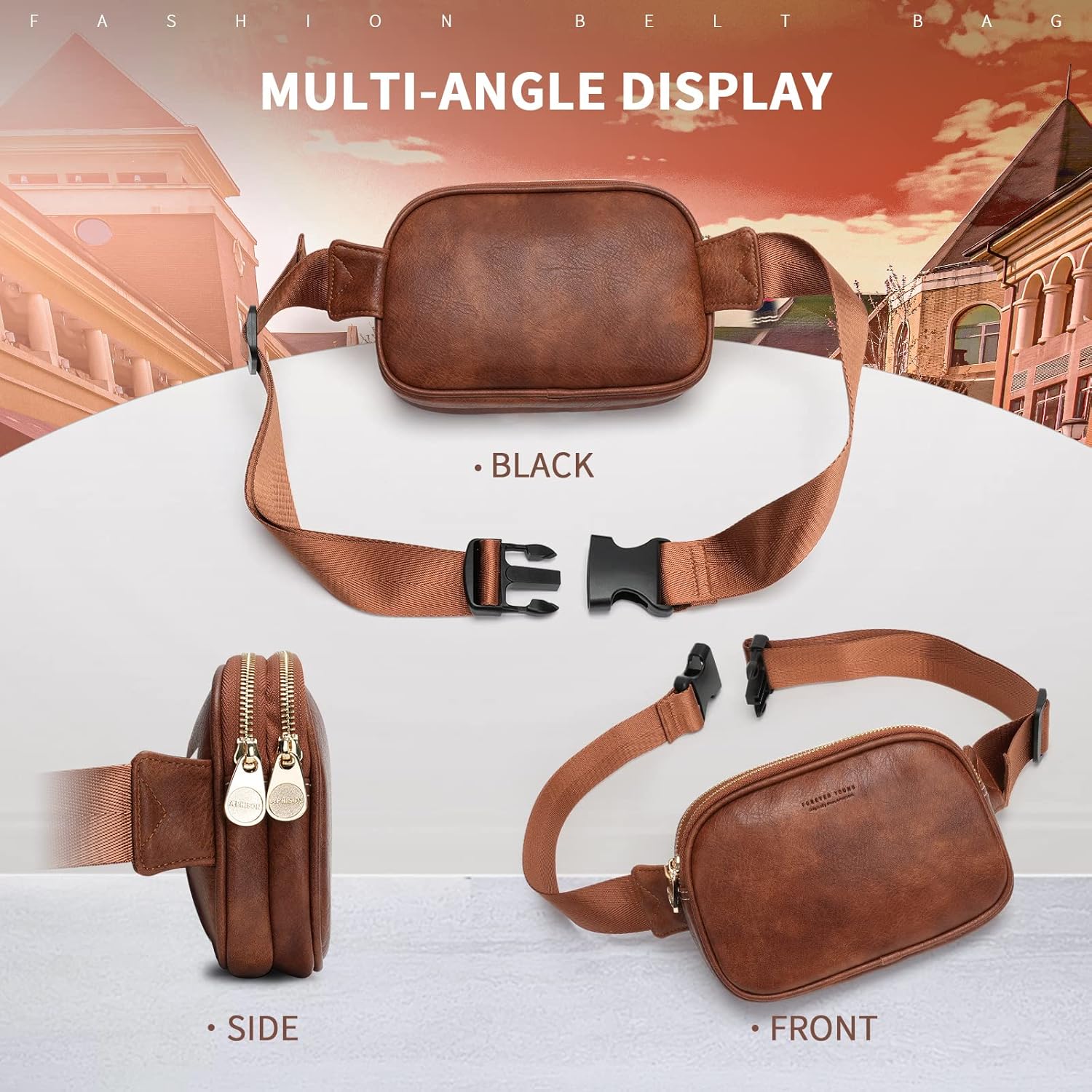 APHISON Fanny Packs for Women Belt Bag Crossbody Bags for Women Mini Everywhere Fashion Waist Bag Vegan Leather Purse with Adjustable Strap - Image 6