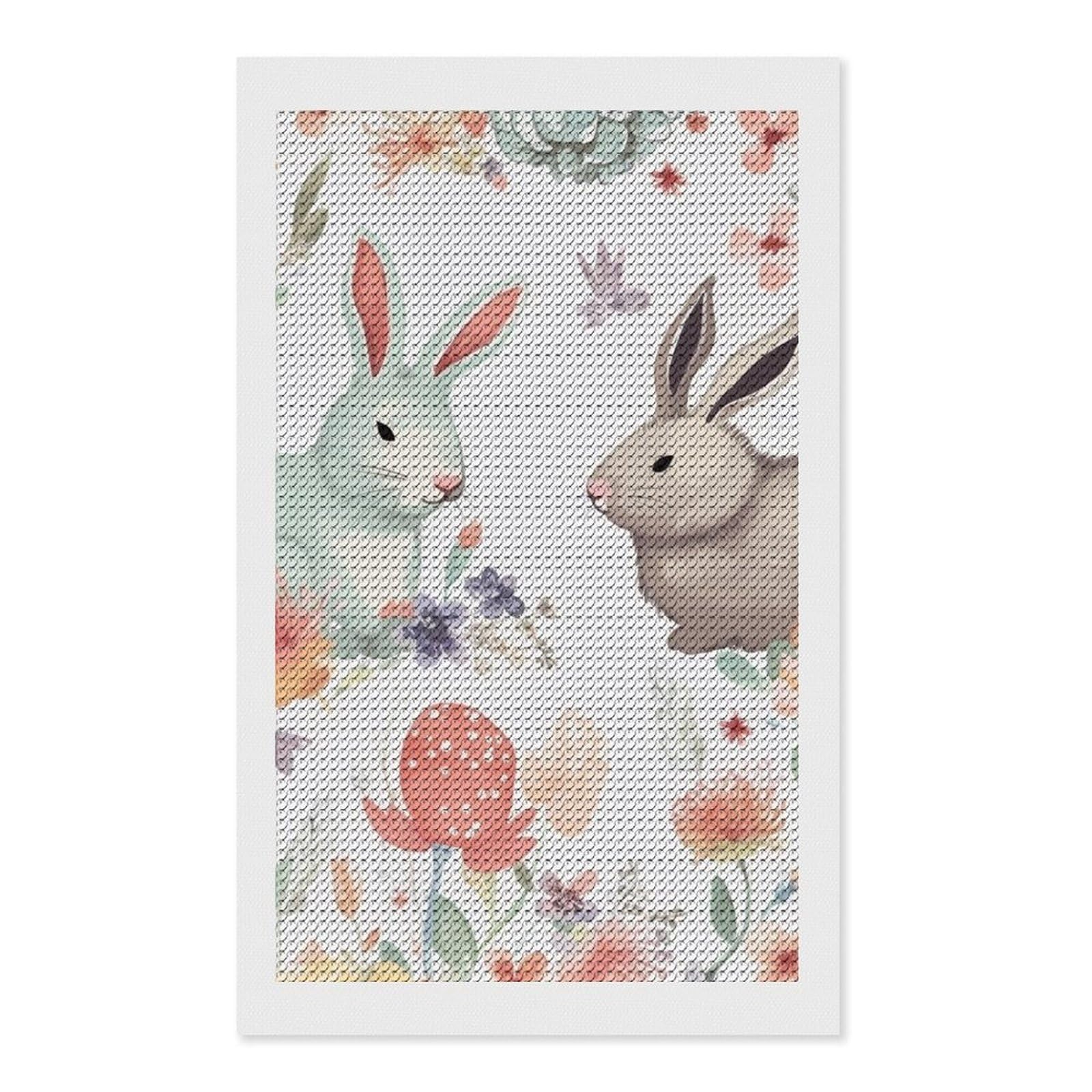 Flowers Bunnies Birds Diamond Art Kits for Adults, DIY 5D Diamonds Painting Kits for Beginner, Round Full Drill Diamond Dots Painting, Diamonds Pictures Gem Art and Crafts Wall Decor 12"x20"