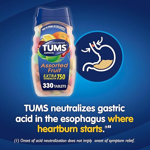 Miniatura 6 de TUMS Tabletas antiácidas masticables para aliviar la acidez estomacal extra fuerte, ideales para una barbacoa de verano, sabores surtidos de frutas,