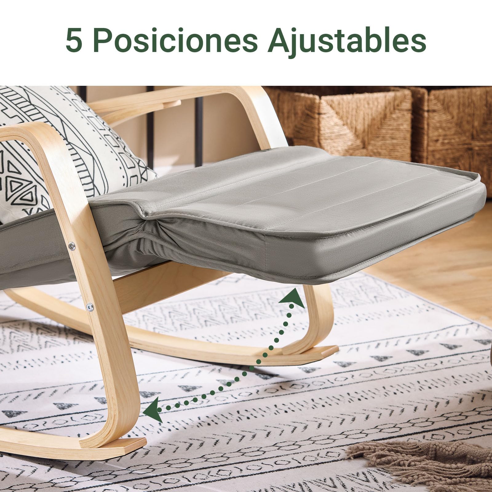 SoBuy Mecedora con Cojín, Silla Mecedora con Reposapiés Ajustable y Reposacabezas - Relajante Sillon, Gris FST16-DG
