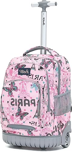 Miniatura 9 de NEW TILAMI Mochila con ruedas para niños de 18 pulgadas, mochila para computadora portátil con ruedas para niños, viajes escolares