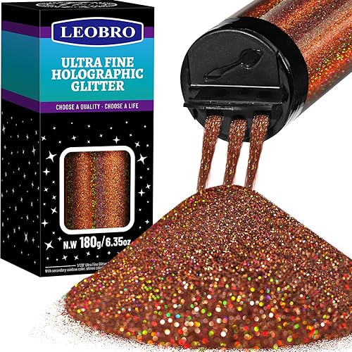 LEOBRO Brown Glitter, 180G/6.35OZ Holographic Ultra Fine Glitter for Resin, Crafts, Tumblers, Nail Body, Holographic Brown