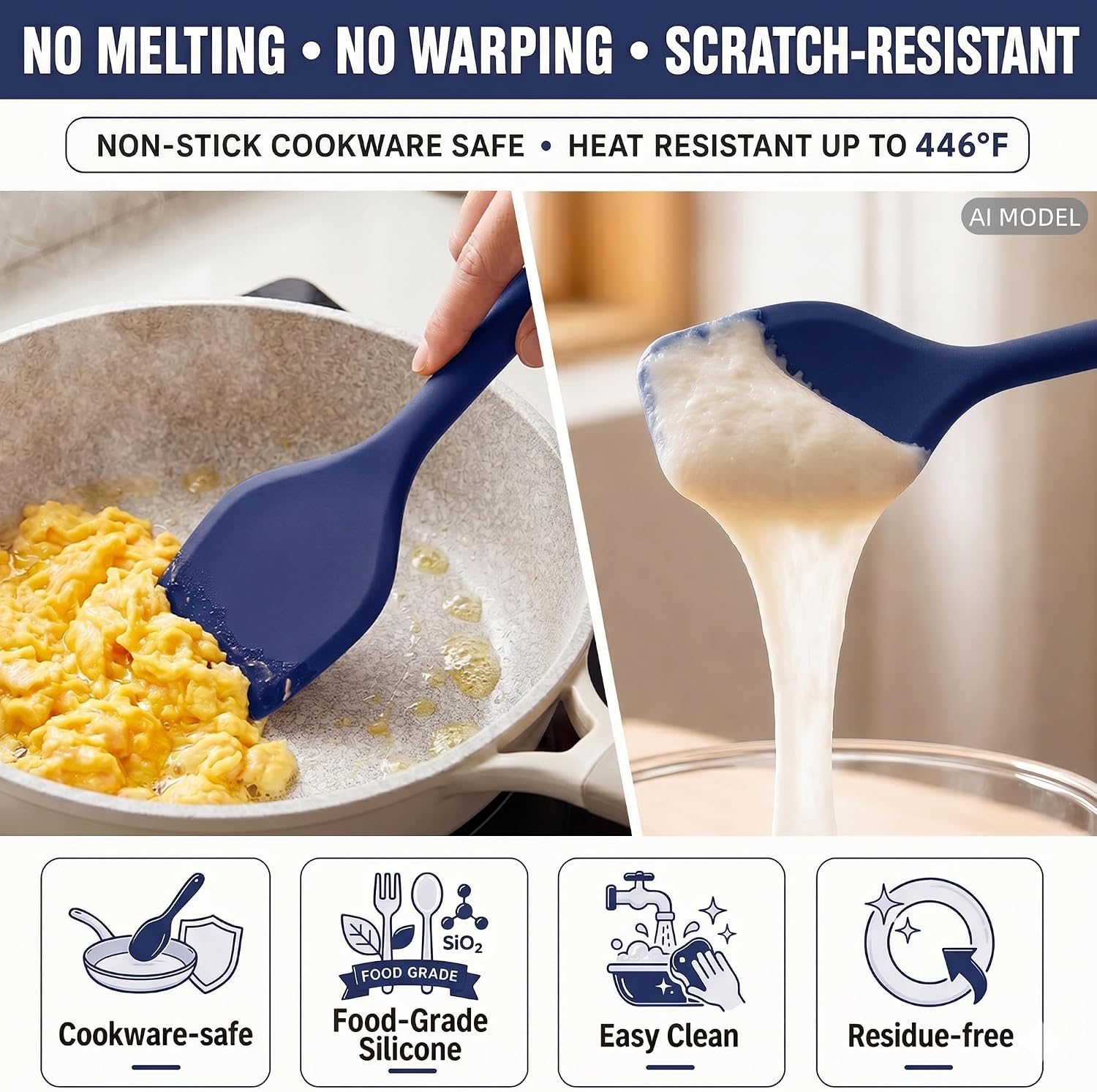 Kitchen Utensils Set,9 PCS Silicone Cooking Utensils Set Spatula Set,Tongs,Spoon,Whisk,Brush,Dishwasher Safe Kitchen Gadgets for Non-Stick Cookware,Home Essential，Kitchen Appliances(Navy Blue)