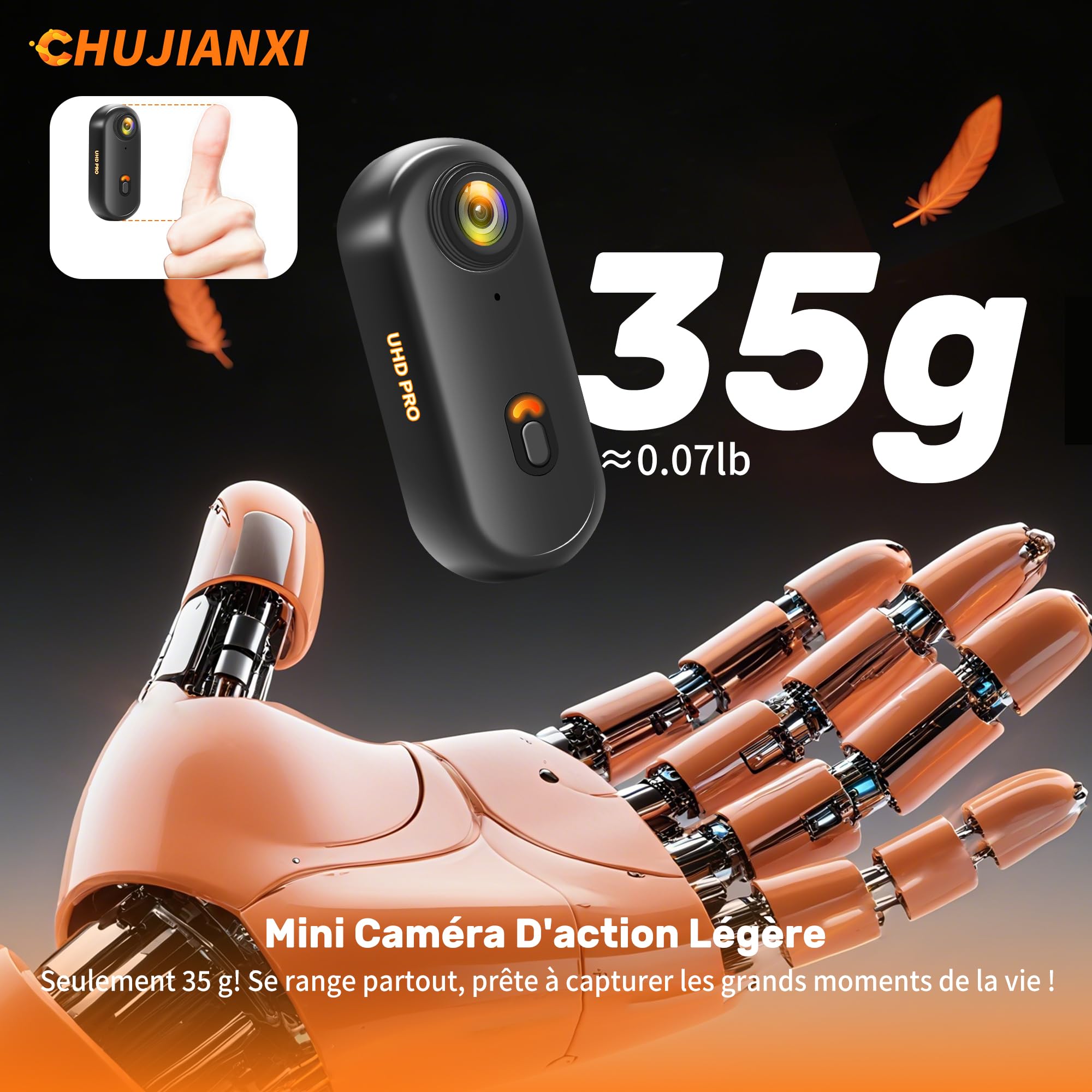 2026 nouvellement améliorée Caméra d'Action 4K(64GB),Mini Caméra Sport WiFi,Camera Pouce Étanche Portative,Mini Body Cam Velo Casque,Camera Piéton Caméra POV pour Motos Ski Surf Alpinisme Escalade - 3