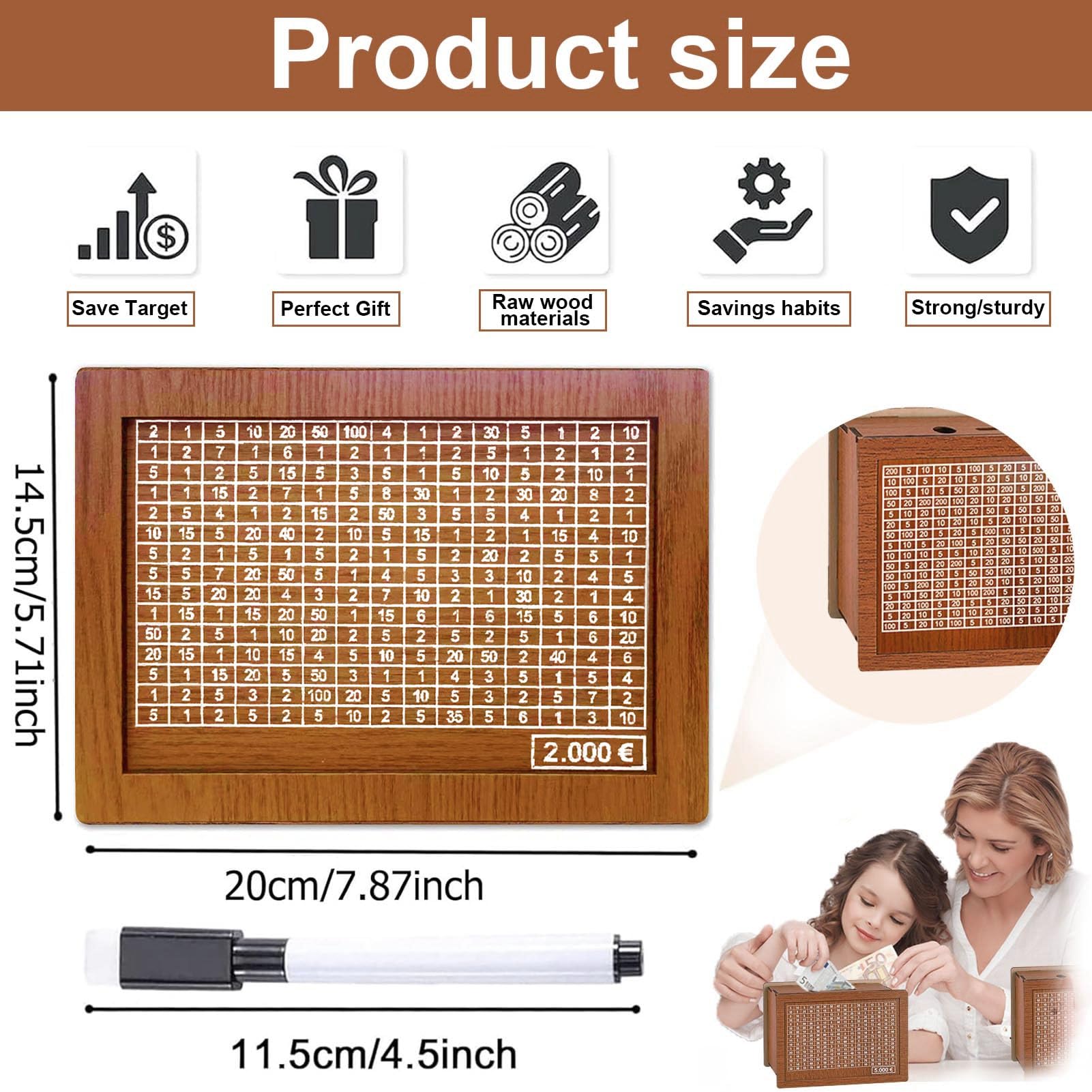 TIRELIRE EN BOIS Avec Compteur, Boîte D'économie D'argent, Cadeau Pour EUR 14,07 - PicClick IT