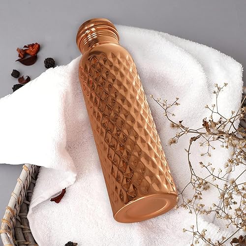 Miniatura 3 de Botella de agua de cobre martillado para beber, extra grande de 34 onzas, botella de agua ayurvédica de cobre puro, hecha a mano, a prueba de fugas,