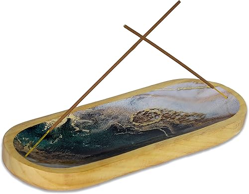 Miniatura 9 de Bless-International - Bandeja tradicional hecha a mano, soporte de madera para incienso, soporte para aromaterapia, meditación, yoga (niña ángel, 11