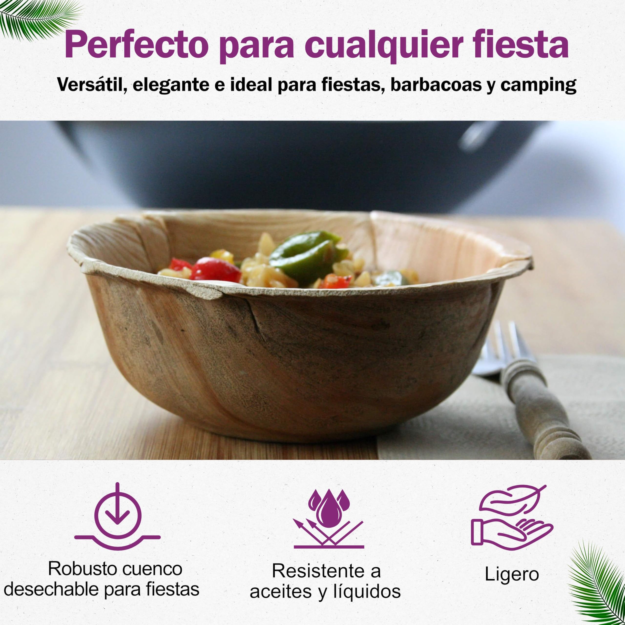 Vajilla Desechable de Hoja de Palma Orgánicos - 25 pz. Cunecos Ø 15 cm/ 500 ml y 25 Platos Cuadrados 25x25 cm