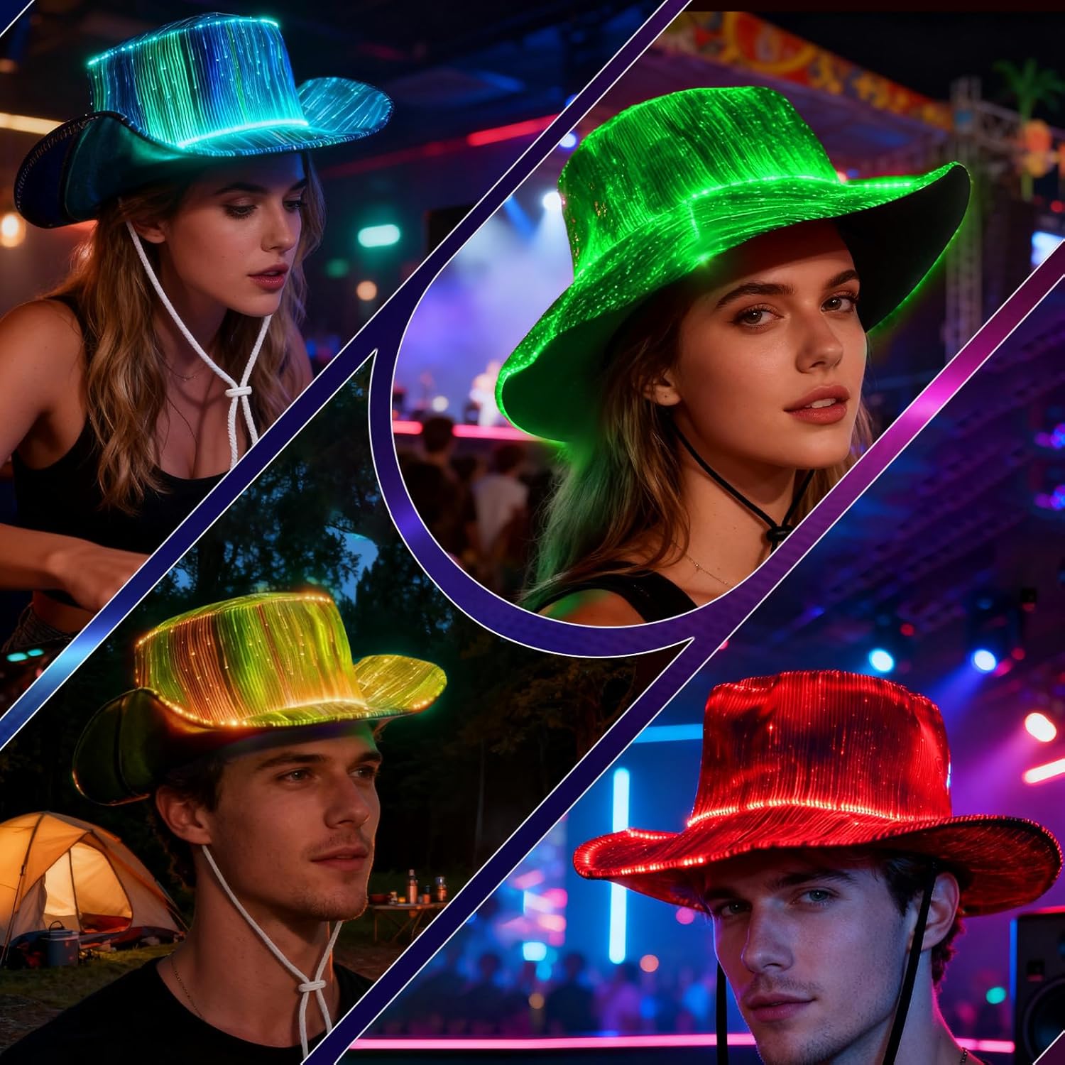 LED Light up Cowboy Hat - Light Up Bucket Hat with 7 Color Modes & Rave Party, EDM Festival Gear for Men Women