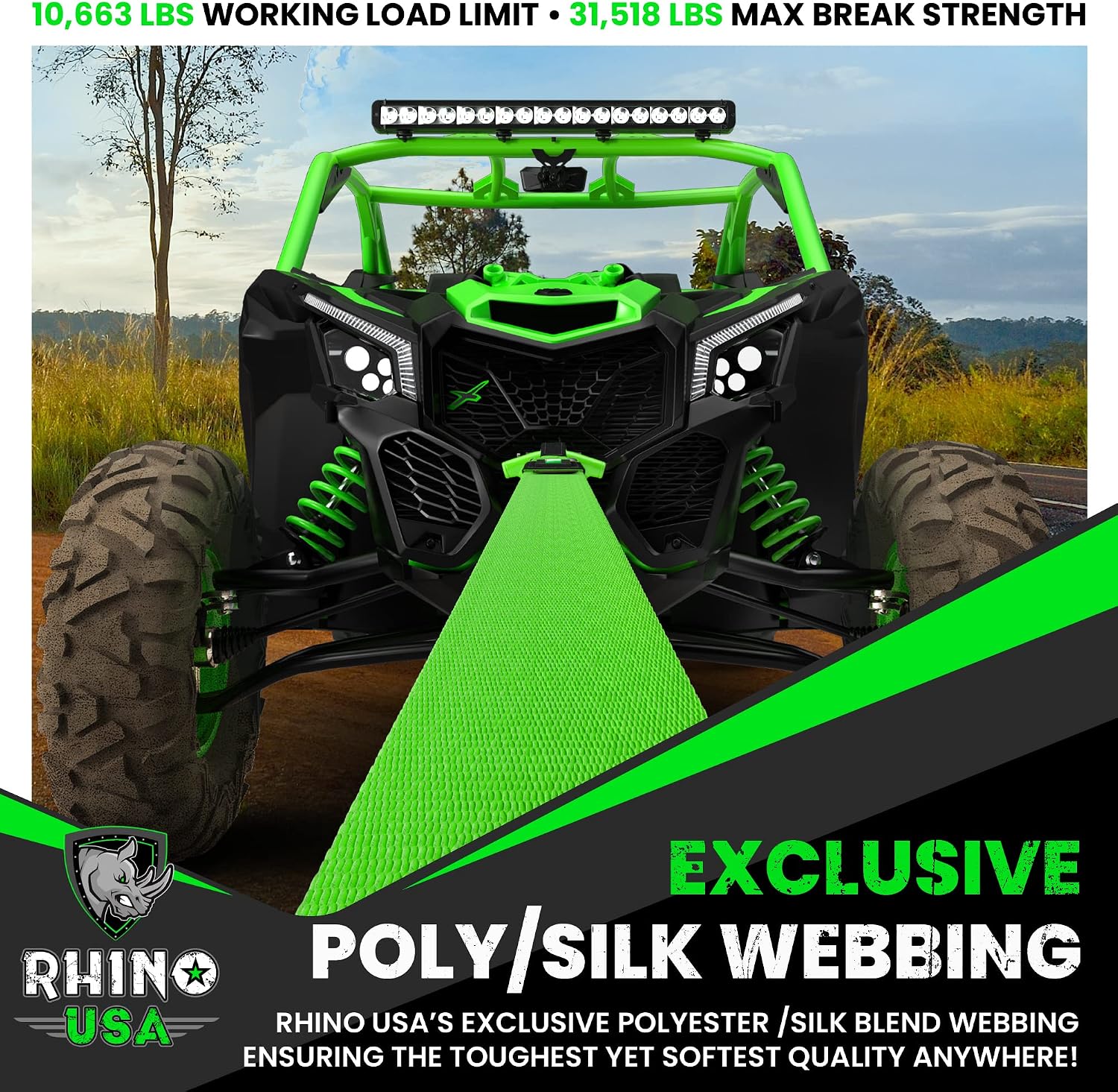 Rhino USA Recovery Tow Strap (3" x 20') Lab Tested 31,518lb Break Strength - Heavy Duty Offroad Straps with Triple Reinforced Loop Ends to Ensure Peace of Mind - Emergency 4x4 Off Road Towing Rope