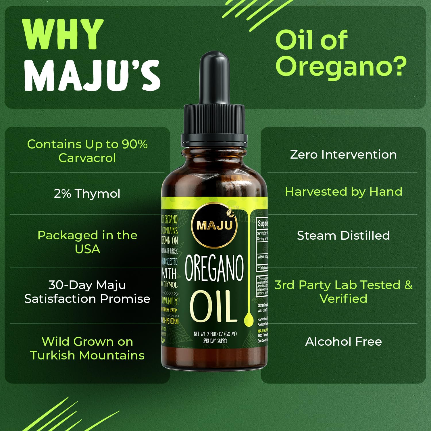 MAJU Oregano Oil Drops - Potent Wild Carvacrol (2 fl Oz) Up to 90% Wild Mediterranean Essential Oil of Oregano Liquid, Aceite de Oregano, Immune and Seasonal Support — Amazon image 3