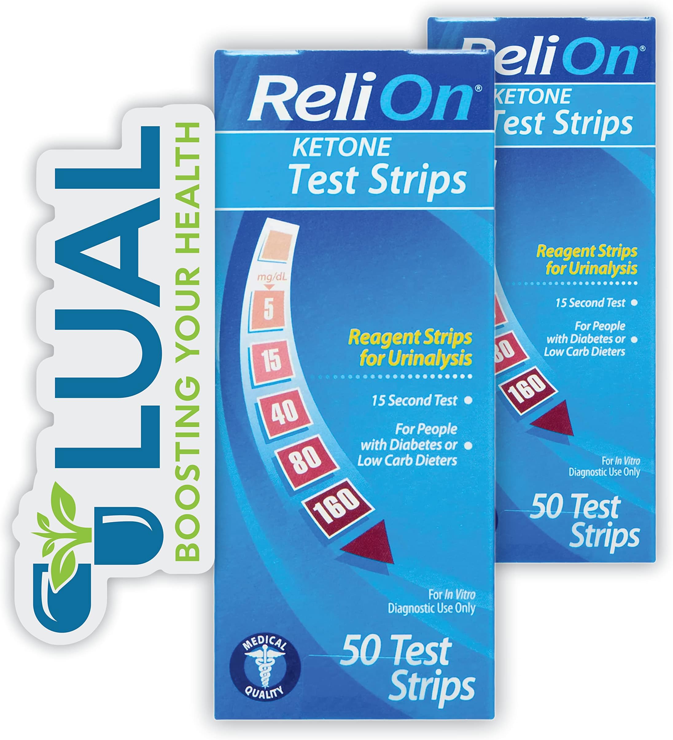 ReliOn Ketone Test Strips, 50 Count (Pack of 2) + Luall Sticker