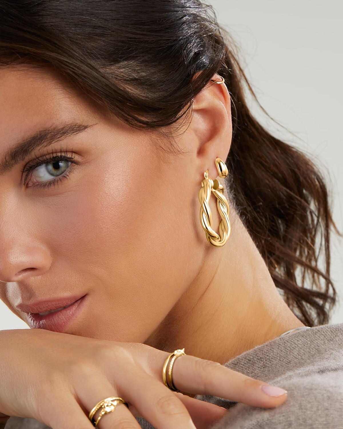Milla Twisted Hoop Earrings for Women – Hypoallergenic Silver or Gold Statement Hoops – Lightweight & Easy to Wear - Image 2