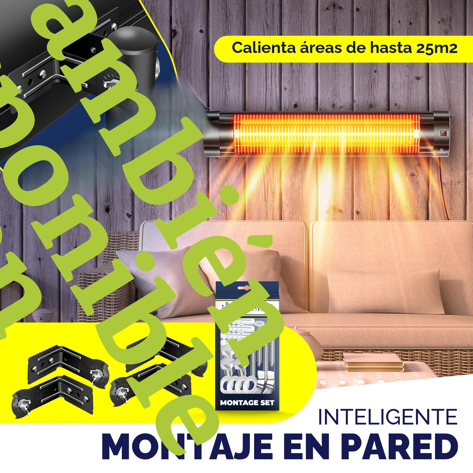KESSER® Estufa infrarroja de 2500 W con mando a distancia, 3 niveles, calentamiento instantáneo, soporte de pared, foco de terraza, calentador de cuarzo, calentador de terraza, incluye funda