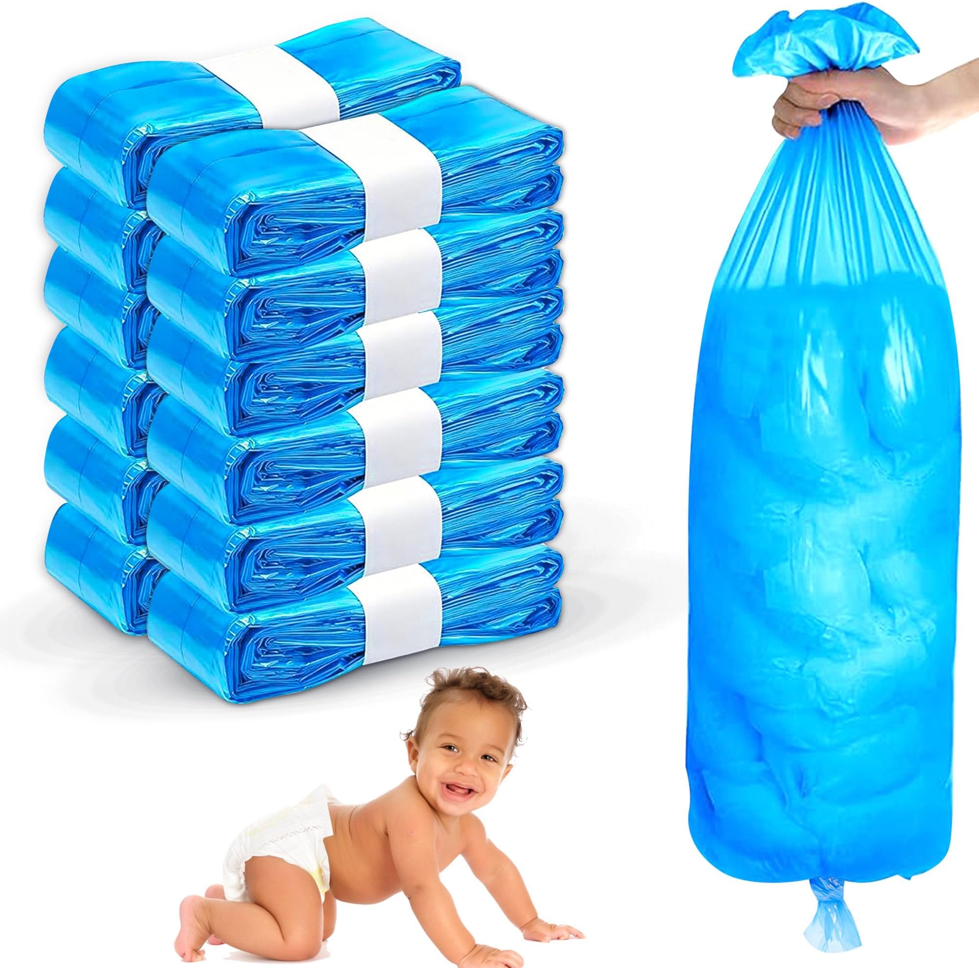12 Pack Nappy Bin Refill Bags - Extra-Long 6.5m Nappy Bin Refills - Nappy Liners with Odor Locking - Nappy Bags with 280–320 Nappies