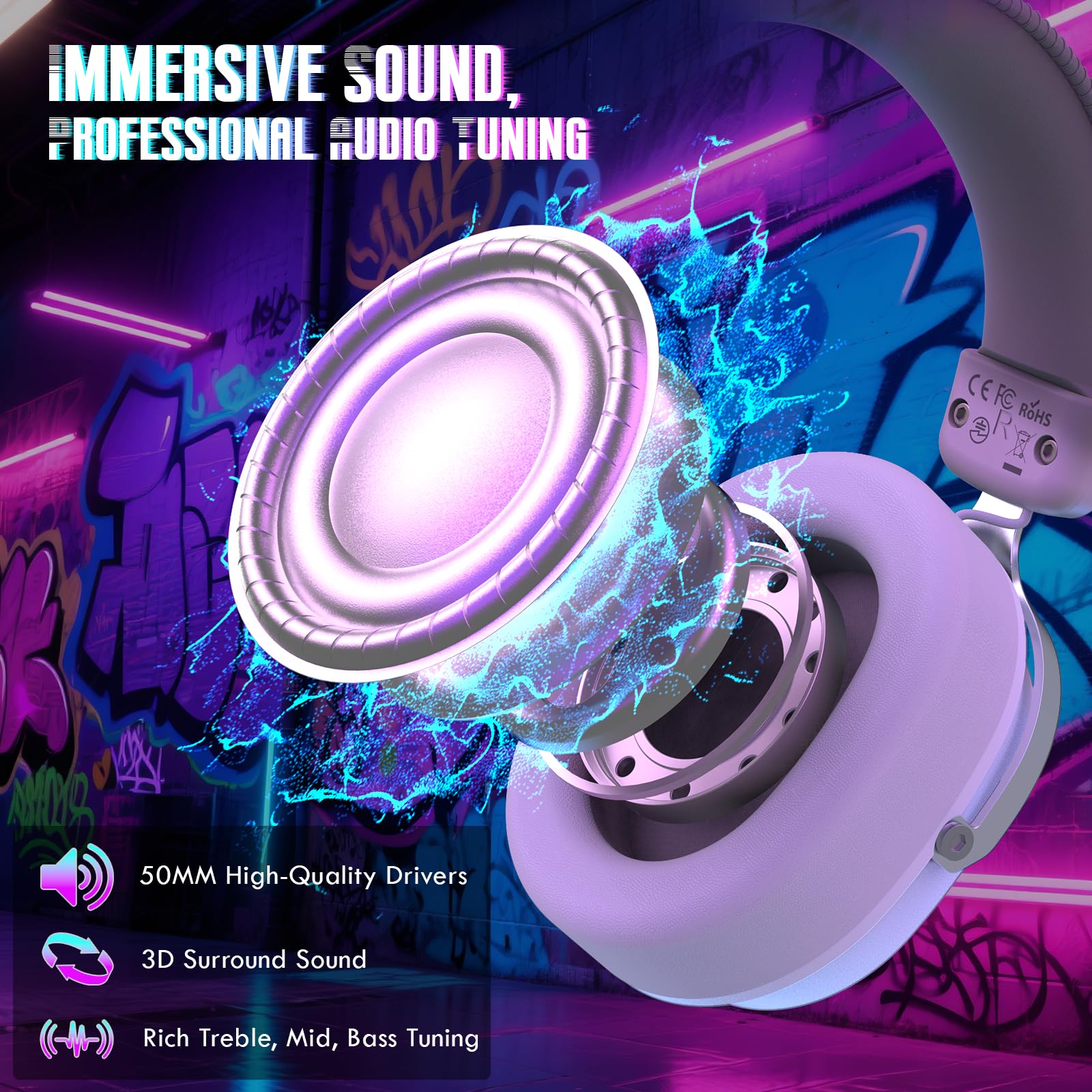 ATTACK SHARK L30PRO Cuffie Gaming Wireless, Audio Surround 7.1, Modalità EQ, Driver 50 mm, Connettività Tripla, Batteria 1100 mAh, Over Ear con Microfono Rimovibile per PC - Bianco - 4