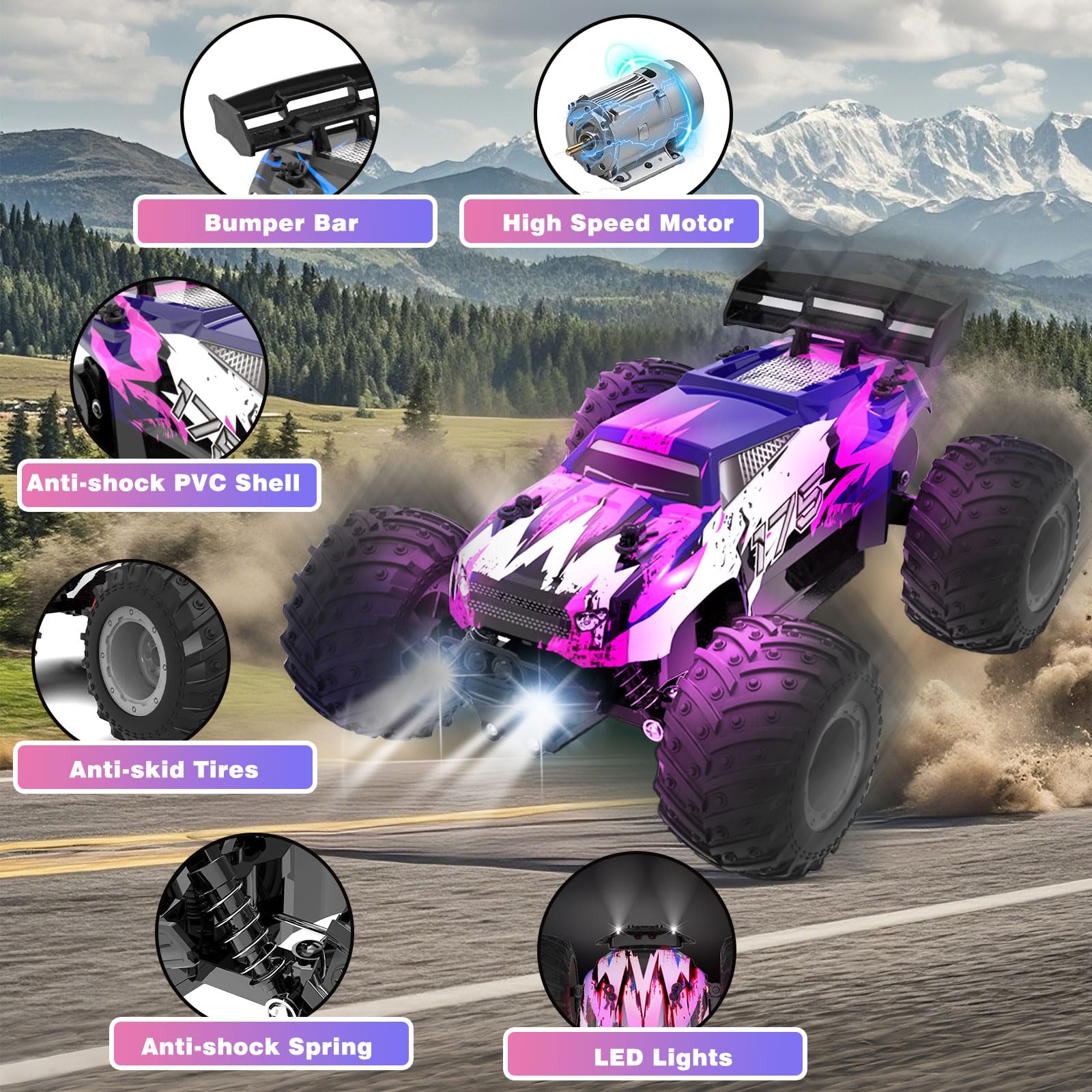 FEIMUOSI Macchina Telecomandata Auto Rc Cars: 2,4 GHz 1:18 All Terrain Offroad Auto Telecomandata con 2 batterie und luci a LED, 20 km/h Macchina Radiocomandata, Perfetto Regalo per Bambini e Ragazzi