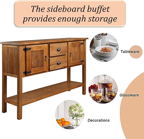 Miniatura 9 de LKTART Mesa consola de madera maciza, mesa de sofá con cajones de almacenamiento y estantes, mesa de entrada para entrada, pasillo, vestíbulo, fácil