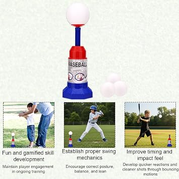 Baseball Training Equipment Set, Durable PP & ABS Pop-Up Batting Tee with with 3 Practice Balls for Beginners Outdoor Baseball & Softball Training Equipment Without Pitcher