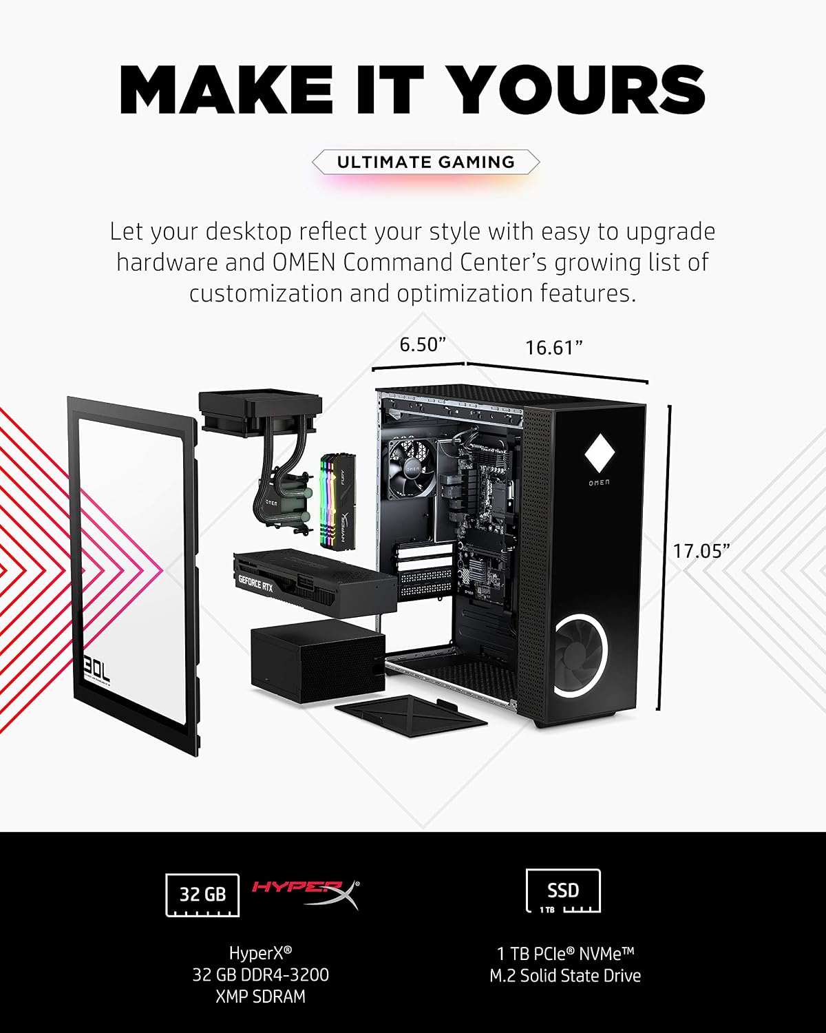OMEN 30L Gaming Desktop PC, NVIDIA GeForce RTX 3080 Graphics Card, 10th Generation Intel Core i7-10700KF Processor, 32 GB RAM, 1 TB SSD, Windows 10 Home (GT13-0080, 2020), Shadow Black
