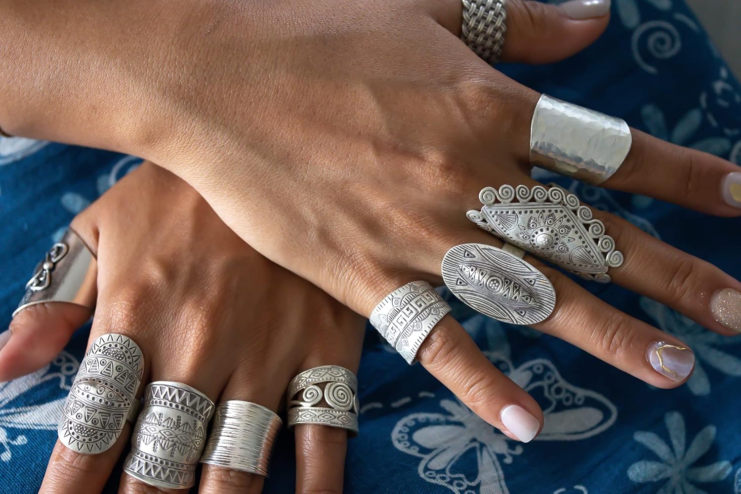 Sterling Silver 925 Band Statement Ring Adjustable Size, Boho Ethnic Hippie Gypsy Tribal Artisan, Weight 6.5g - Image 9