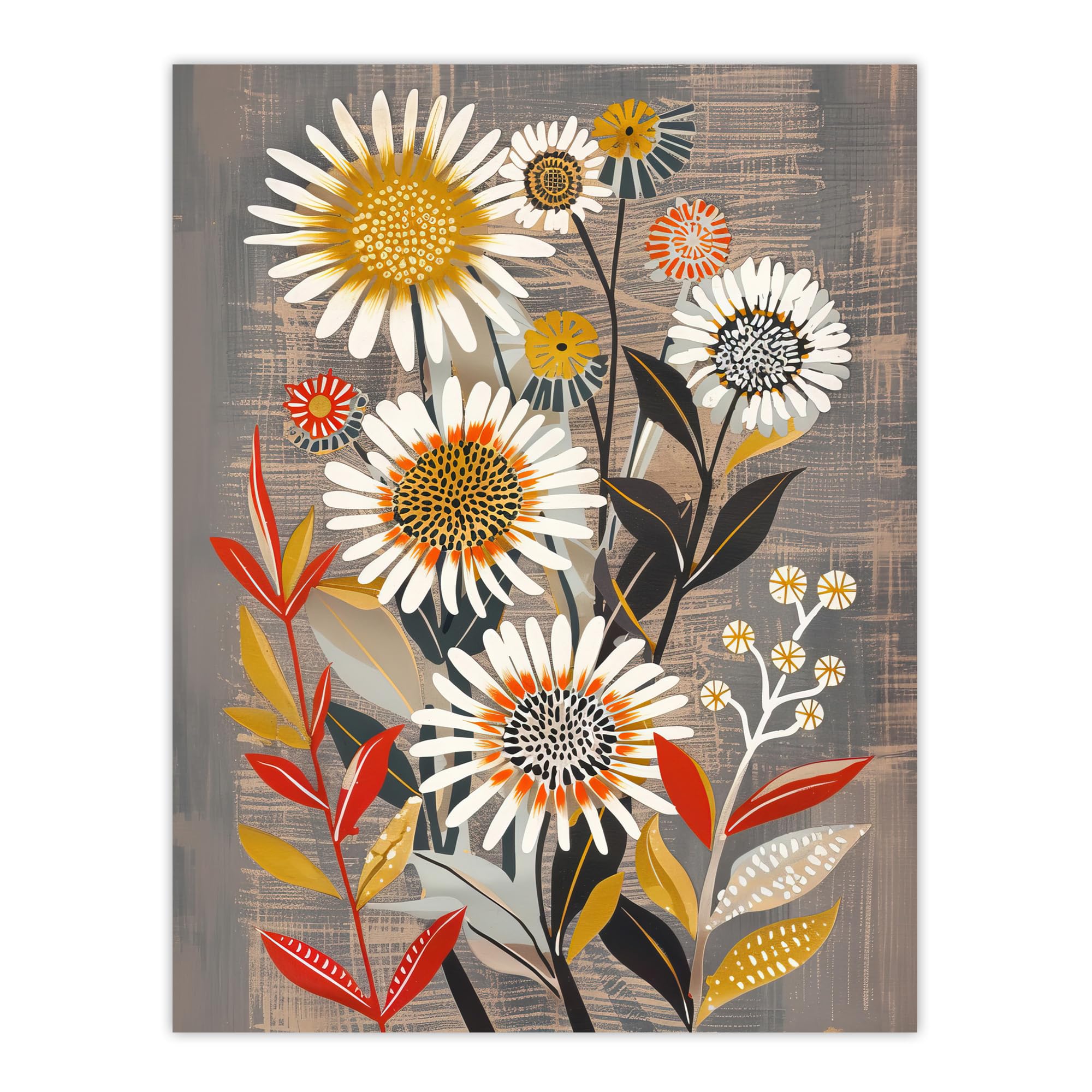 Artery8 Rustic Wildflower Painting Floral Autumn Folk Art Living Room Large Wall Art Poster Print Thick Paper 18X24 Inch